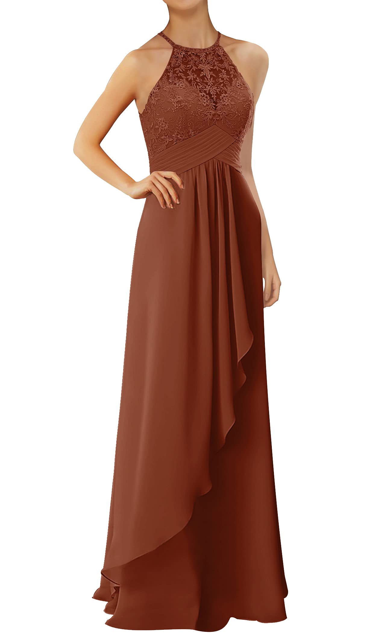 Elegant Long Lace Bridesmaid Dresses for Women - Halter Neck Prom Gown & Wedding Guest Dress | Perfect for Formal Events, Evening Parties & Special Occasions
