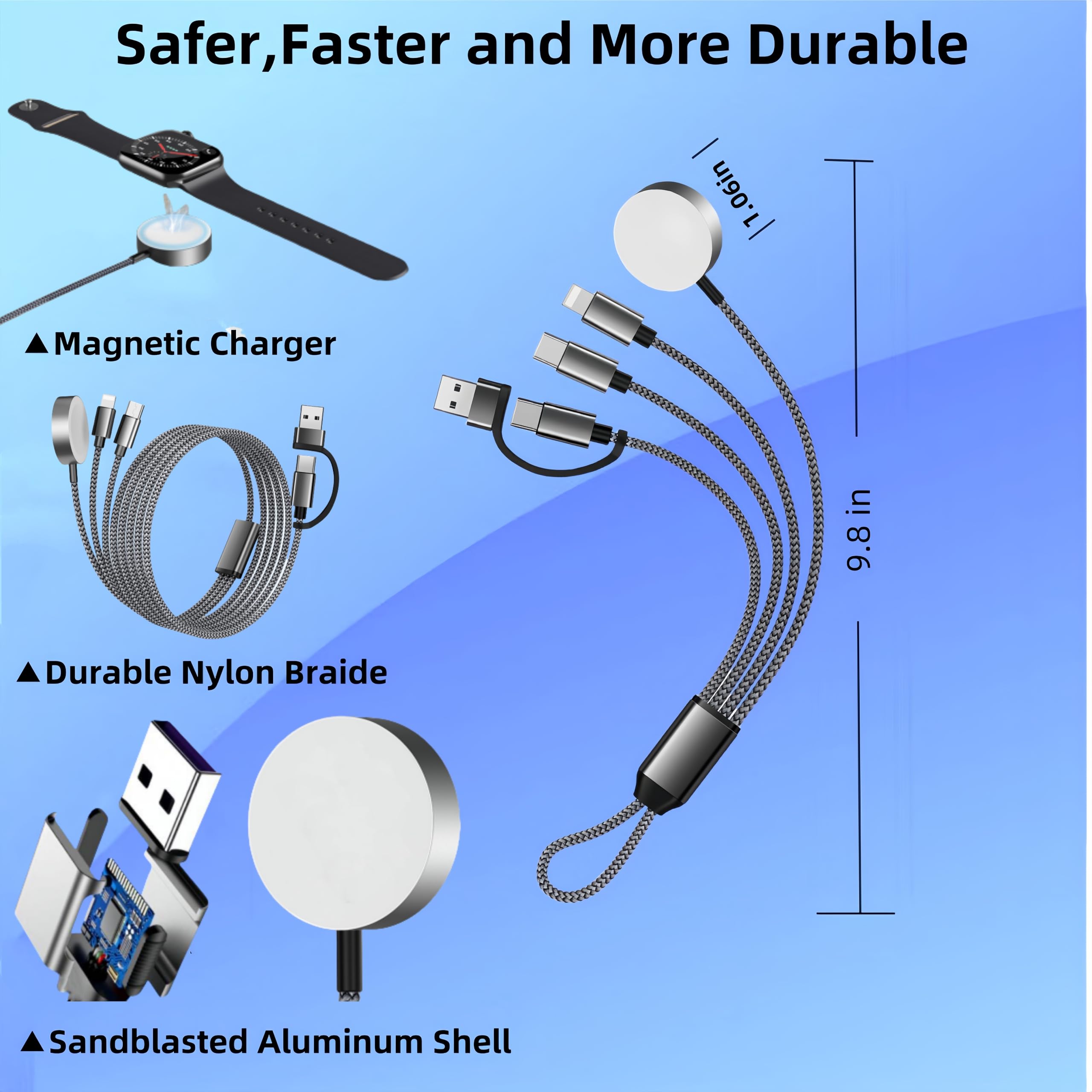 3-in-1 Magnetic Wireless Charger for Apple Watch/iPhone/AirPods - Fast Charging Station Compatible with iWatch Ultra/SE/Series 1-10 & iPhone 16/15/14/13/12/11/Samsung Galaxy S23 - Perfect for Home, Office and Travel Charging