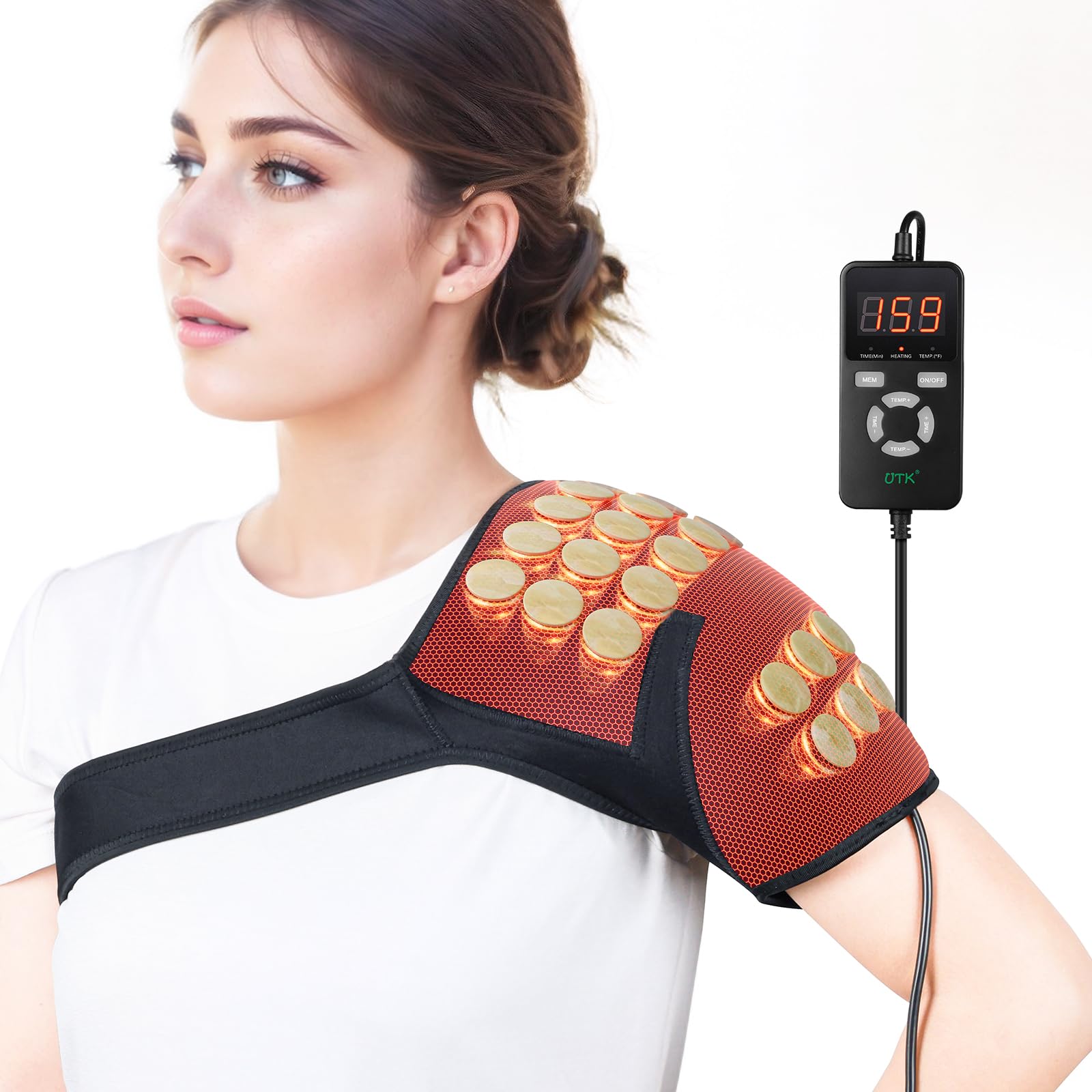 Far Infrared Shoulder Heating Pad with Natural Jade & Smart Controller - Portable Heat Therapy for Rotator Cuff Pain Relief - Perfect for Women's Shoulder Pain, Muscle Relaxation & Home/Office Use