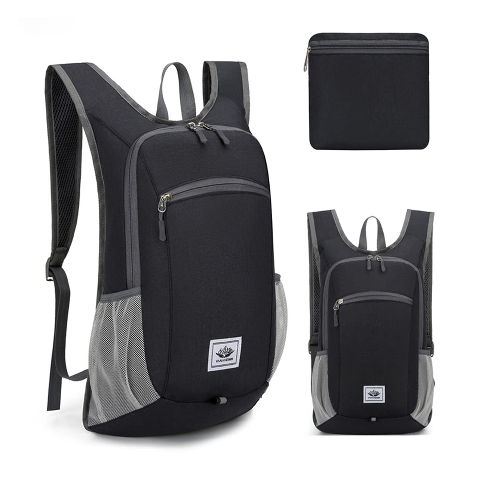DOJUNS 12L Lightweight Foldable Hiking Backpack - Compact Travel Daypack for Camping, Hiking & Outdoor Adventures - Water-Resistant Packable Backpack for Women & Men (Black) - Perfect for Day Trips, Commuting & Weekend Getaways