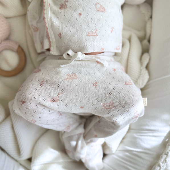 Pink Swan Print Organic Cotton Baby Layette 3-Piece Gift Set - Soft & Breathable Newborn Outfit for Baby Showers, Christening, and Photo Shoots