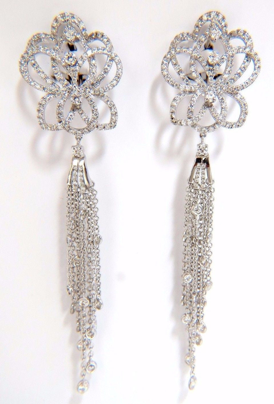 5.40ct Natural Diamond Cluster Dangle Drop Earrings in 18K Gold - Elegant Deco Style for Weddings & Evening Events