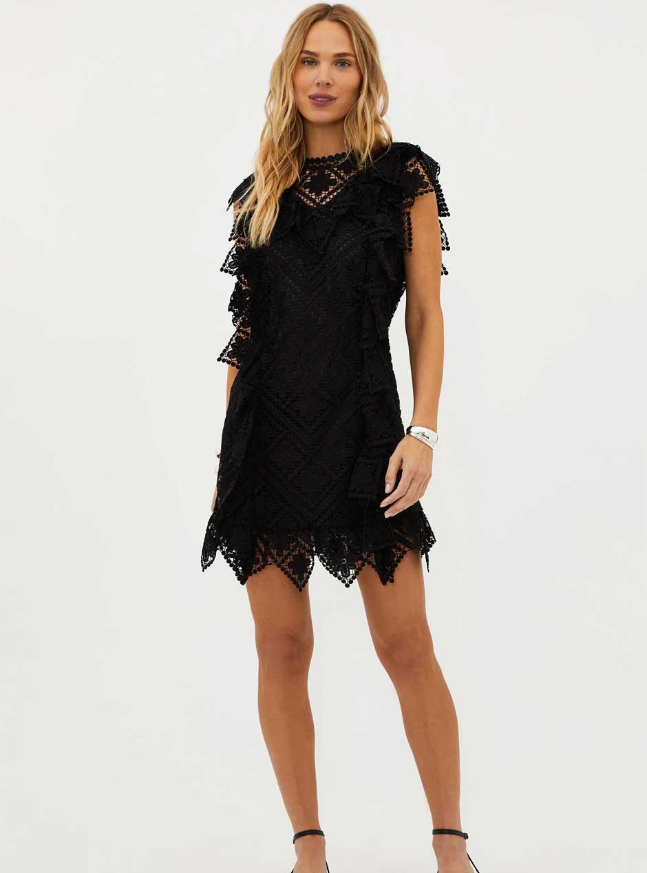 Beach Riot Women's Eugenia Macramé Lace Mini Dress - Black | Sexy Boho Summer Dress for Beach Vacations, Pool Parties & Date Nights