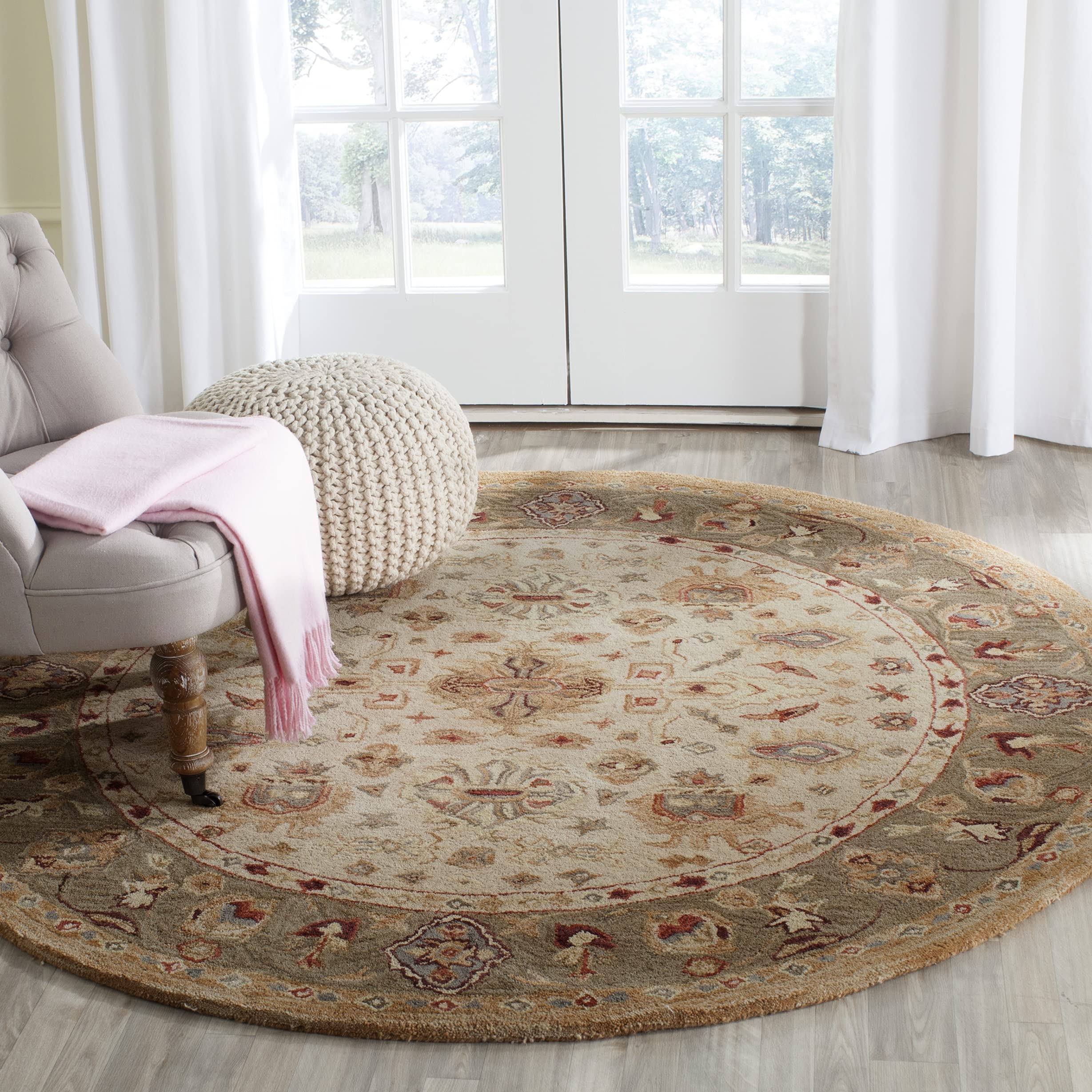 SAFAVIEH Anatolia Collection 8' Round Ivory AN547B Handmade Traditional Oriental Premium Wool Area Rug - Perfect for Living Room, Bedroom & Home Decor