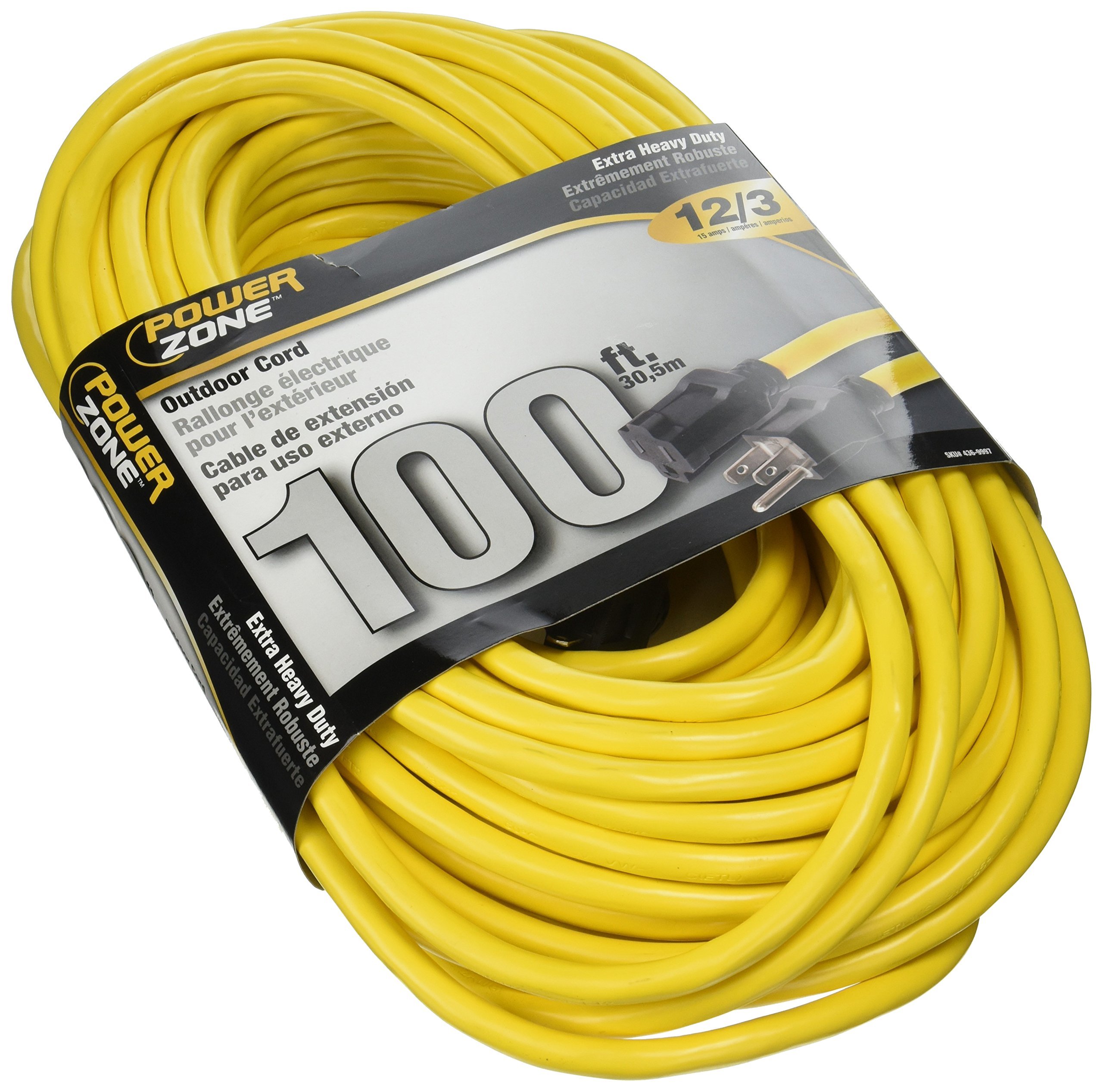 12/3 100ft Outdoor Extension Cord - Heavy Duty Yellow SJTW Power Cable for Garden, Workshop & Construction Sites