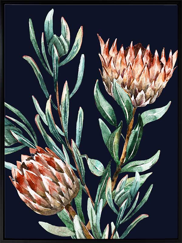 Dark Proteas II Canvas Art Print - High-Quality Floral Wall Decor for Living Room, Bedroom & Office | Perfect Gift for Home & Interior Design