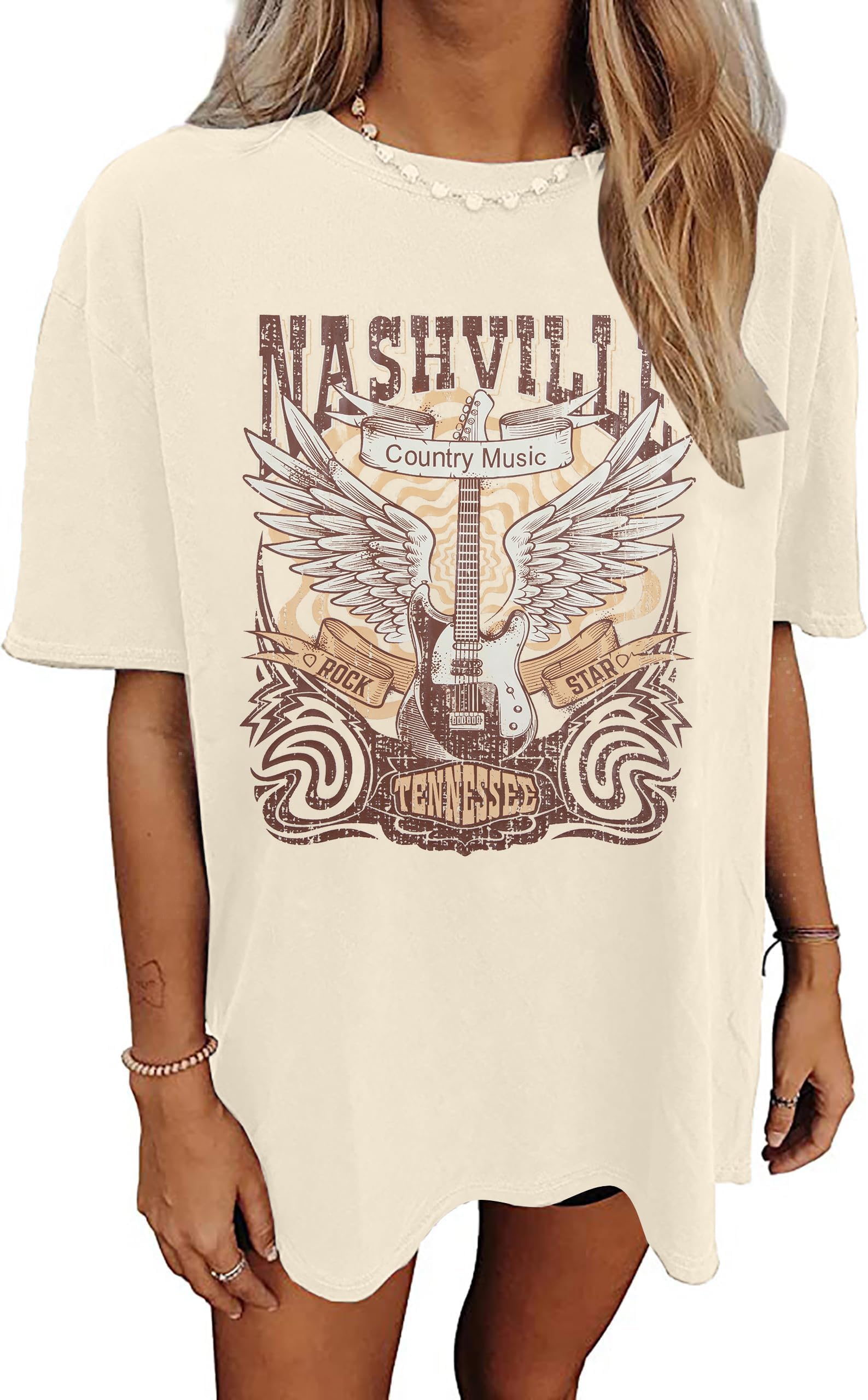 Vintage Graphic Tees for Women - Oversized Country Music Shirts with Nashville Concert Design | Casual Rock Band T-Shirt | Perfect for Concerts, Music Festivals & Casual Wear