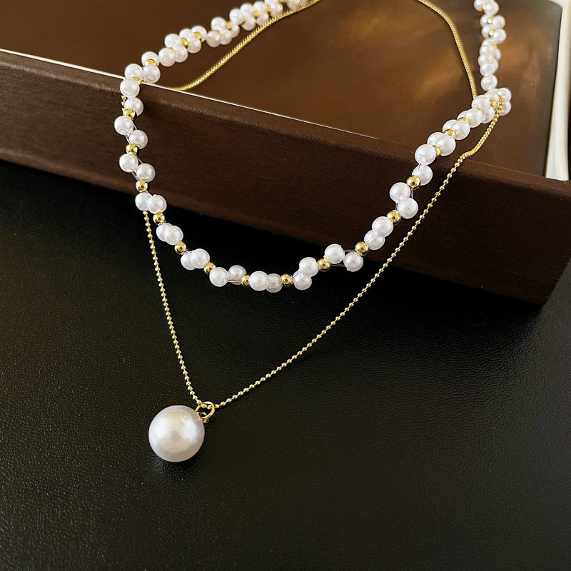Elegant Beaded Layering Necklace with Pearl Pendant - HN8552 | Women's Fashion Jewelry for Parties, Weddings & Everyday Wear