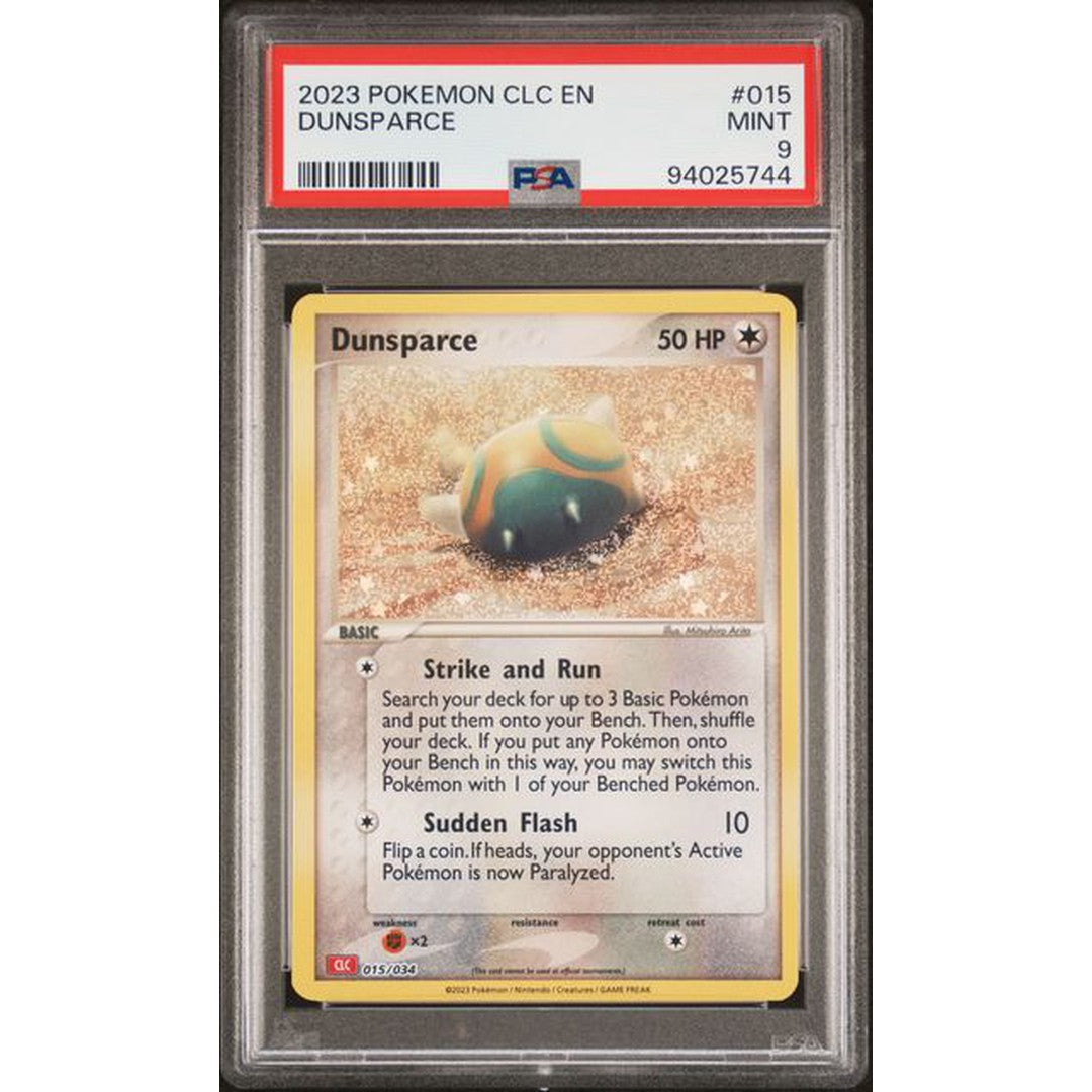 2023 Pokemon Classic Collection Dunsparce 015/034 PSA 9 Graded Card - Rare Collectible for Trading Card Game Enthusiasts & Pokemon Fans | Perfect for Display, Investment & Battles
