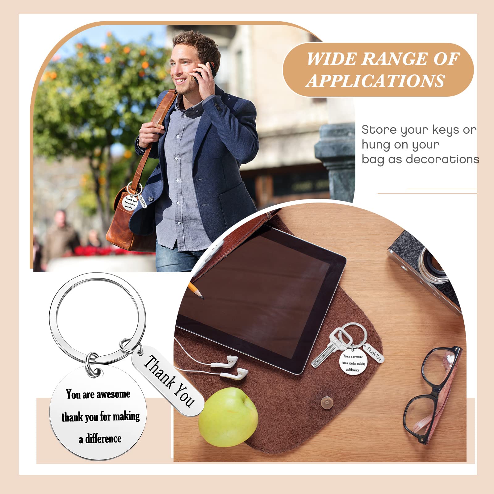 72 Pcs Employee Appreciation Gifts Bulk - Keychains with Bags for Teachers & Graduation - Workplace & School Rewards