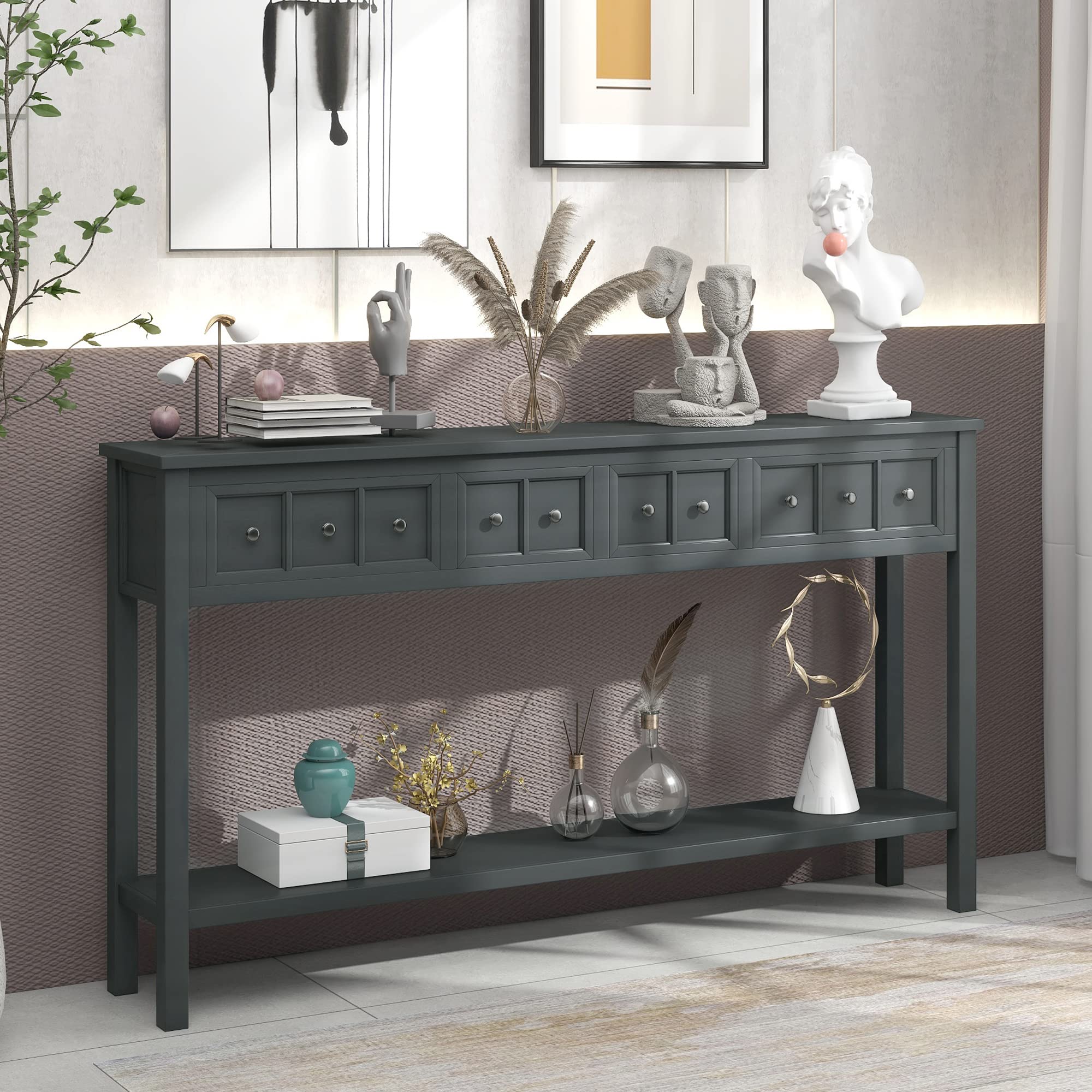 Merax 60 Inch Sofa Table with Drawers & Shelf - Long Console Table for Living Room, Entryway & Hallway - Easy Assembly Modern Home Furniture for Small Spaces