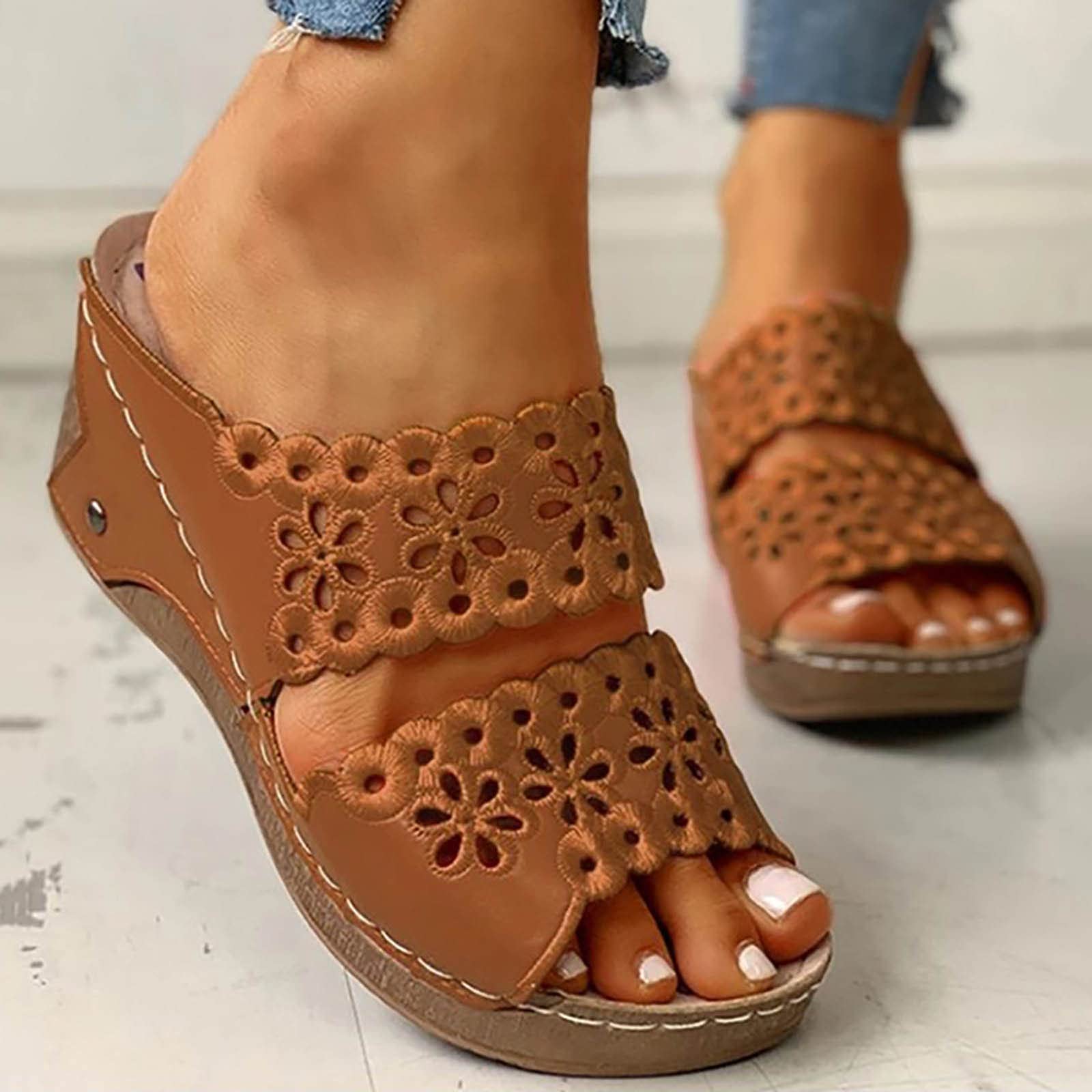 Stylish Women's Open Toe Wedge Sandals - Breathable Hollow Out Design Summer Casual Slip-On Platform Shoes for Women | Perfect for Beach, Vacation & Everyday Wear
