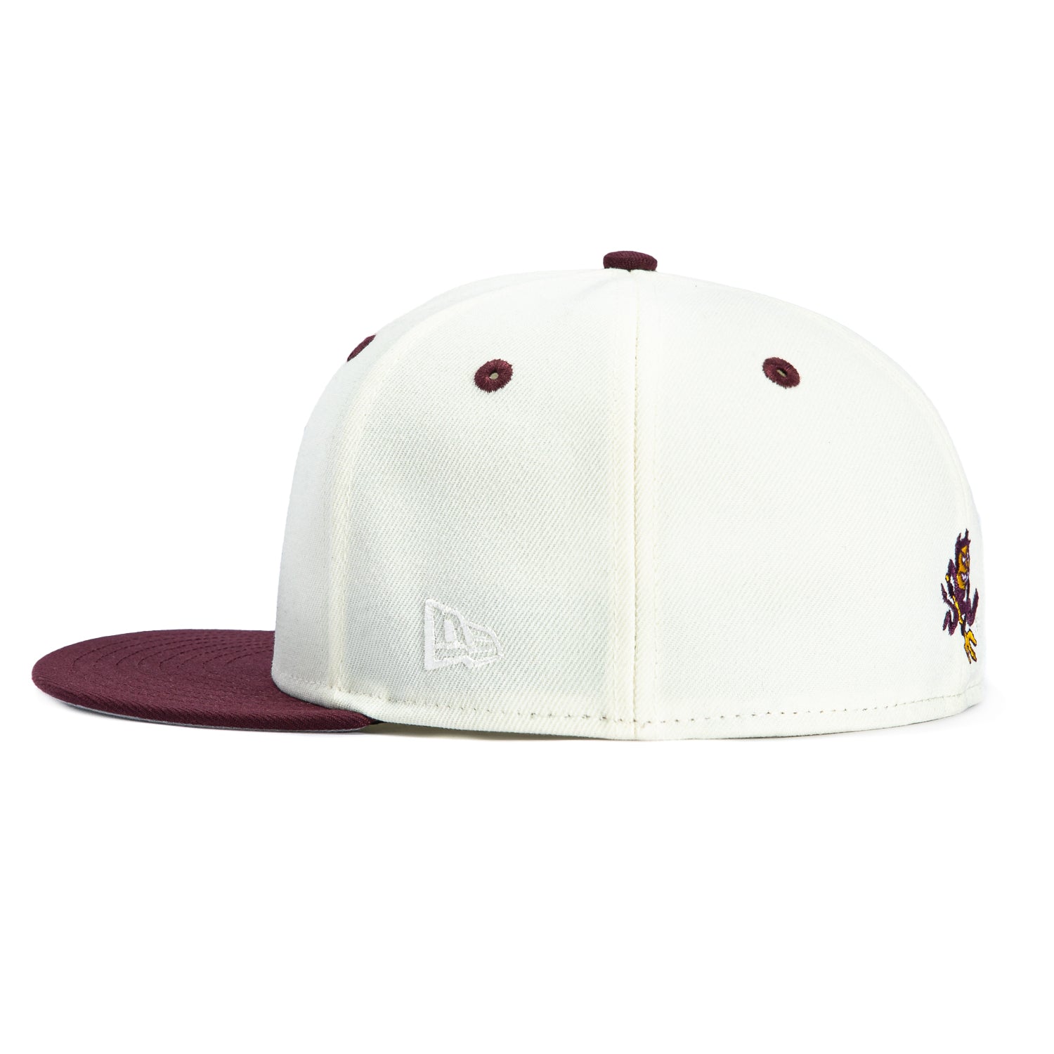 New Era 59Fifty Arizona State Sun Devils AS Baseball Cap - White, Maroon & Metallic Gold - Adjustable Snapback Hat for Sports Fans & College Game Day