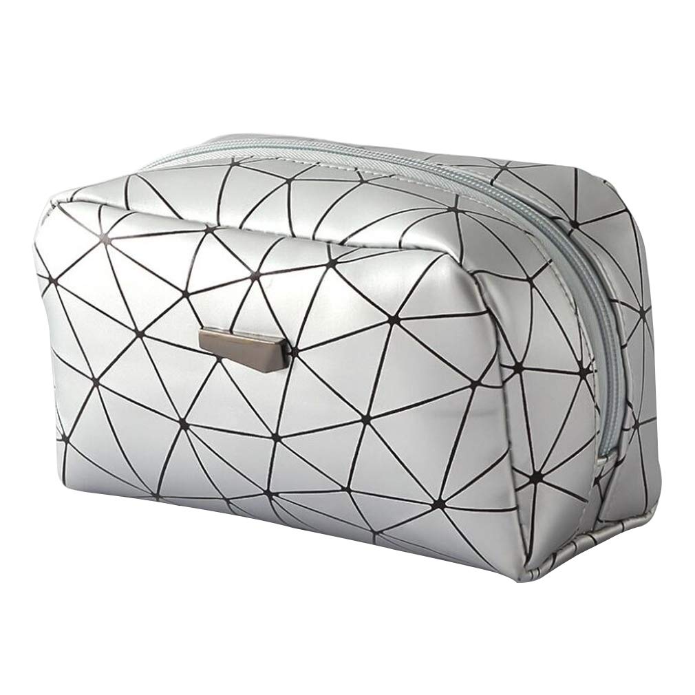 Waterproof Cosmetic Makeup Bag for Women - Travel Toiletry Organizer with Brush Storage Pouch, Silver | Perfect for Travel, Gym & Daily Essentials Organization