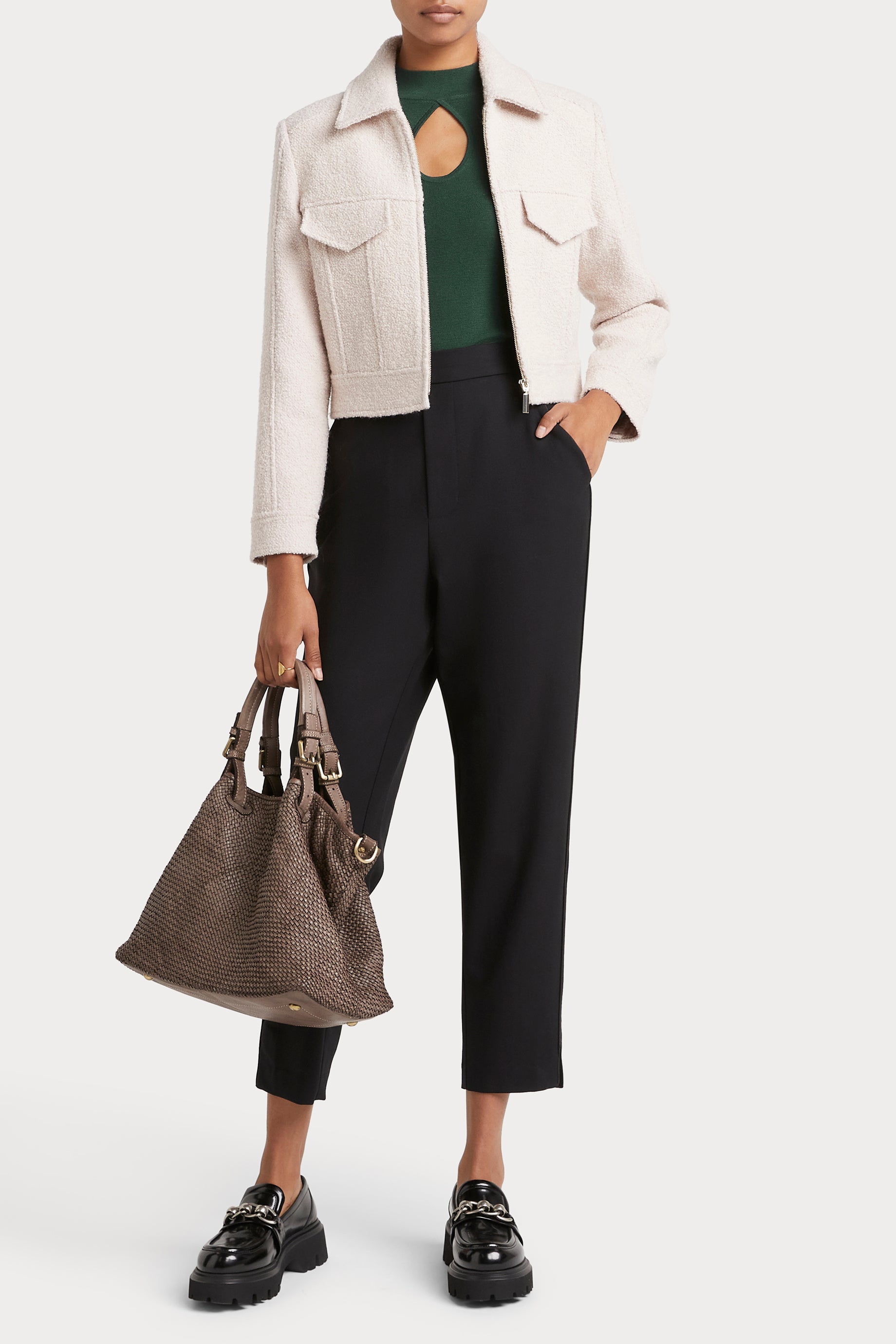 Husk Boucle Jacket for Women - Ivory Knit Coat with Elegant Texture | Perfect for Fall & Winter Fashion, Office Wear, and Casual Outings
