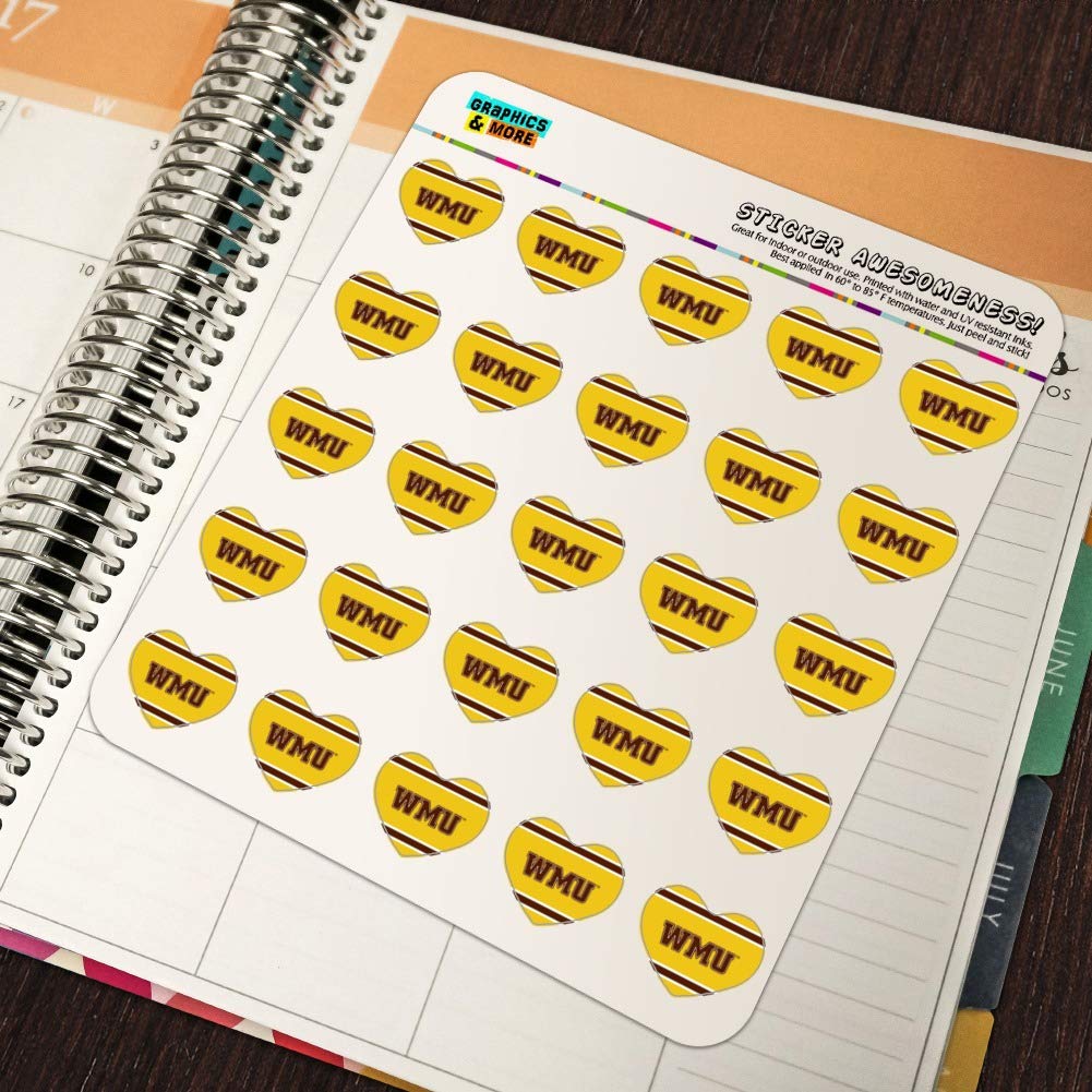 Western Michigan University WMU Stripes Heart Shaped Planner Stickers - Perfect for Scrapbooking, Bullet Journals & DIY Crafts - College Student Gifts & School Supplies