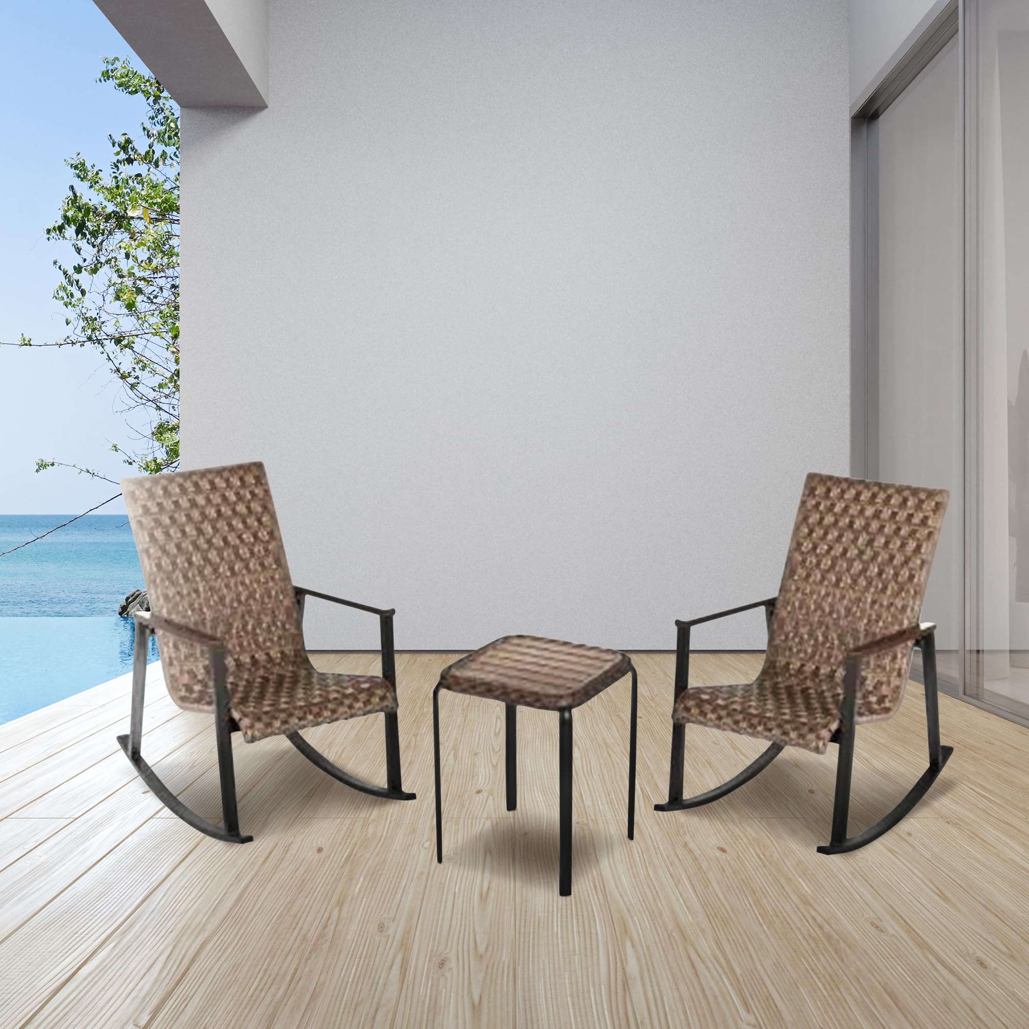 Bayside 3-Piece Brown Woven Wicker Patio Furniture Set - Outdoor Conversation Seating with 2 Chairs & Table - Perfect for Garden, Backyard, Poolside or Patio Relaxation