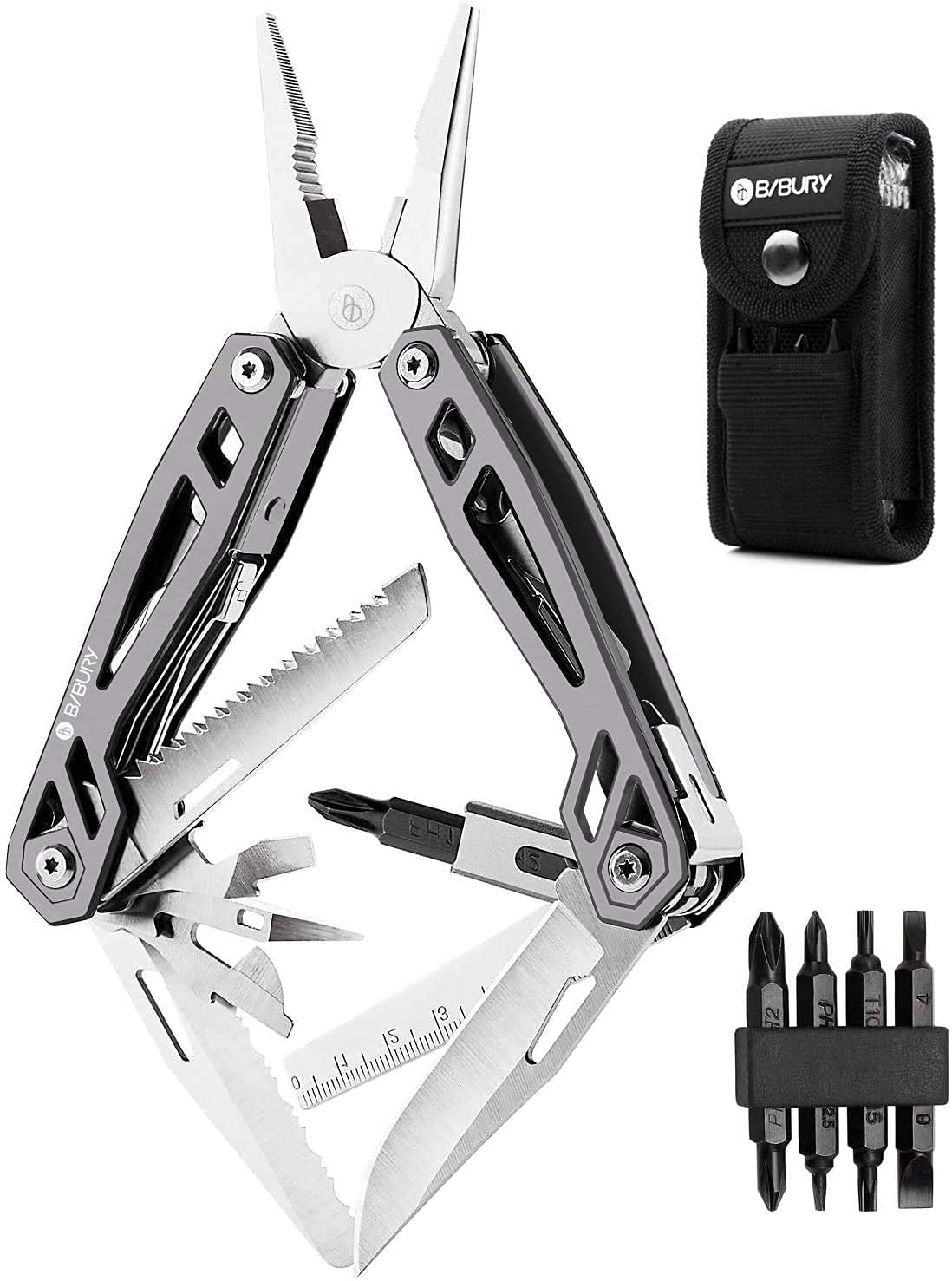 BIBURY 21-in-1 Titanium Multitool Pliers - 420 Stainless Steel Multi-Purpose Pocket Knife & Survival Tool Kit for Men | Perfect for Camping, Hunting, Fishing, Hiking & Outdoor Adventures