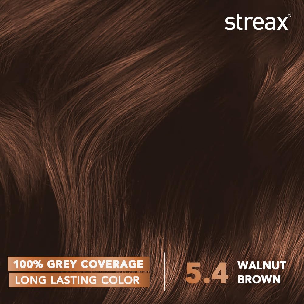 Streax Crème Permanent Hair Color - 5.4 Walnut Brown (120ml) | 100% Gray Coverage & Long-Lasting | For Women | Perfect for Home Use, Salon-Quality Results, DIY Hair Coloring
