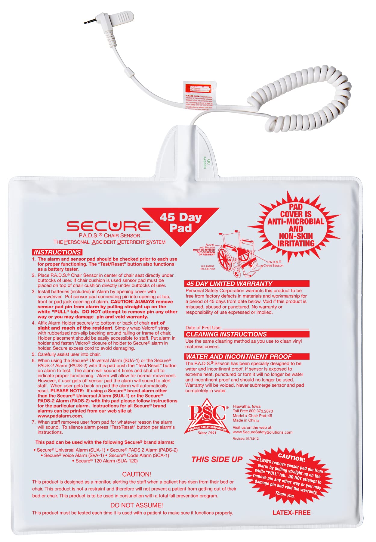 Secure Chair and Bed Alarm for Elderly Adults - 2 Alarm Monitors with Bed & Chair Sensors - Fall Prevention for Dementia Patients - Ideal for Nursing Homes & Home Care Safety