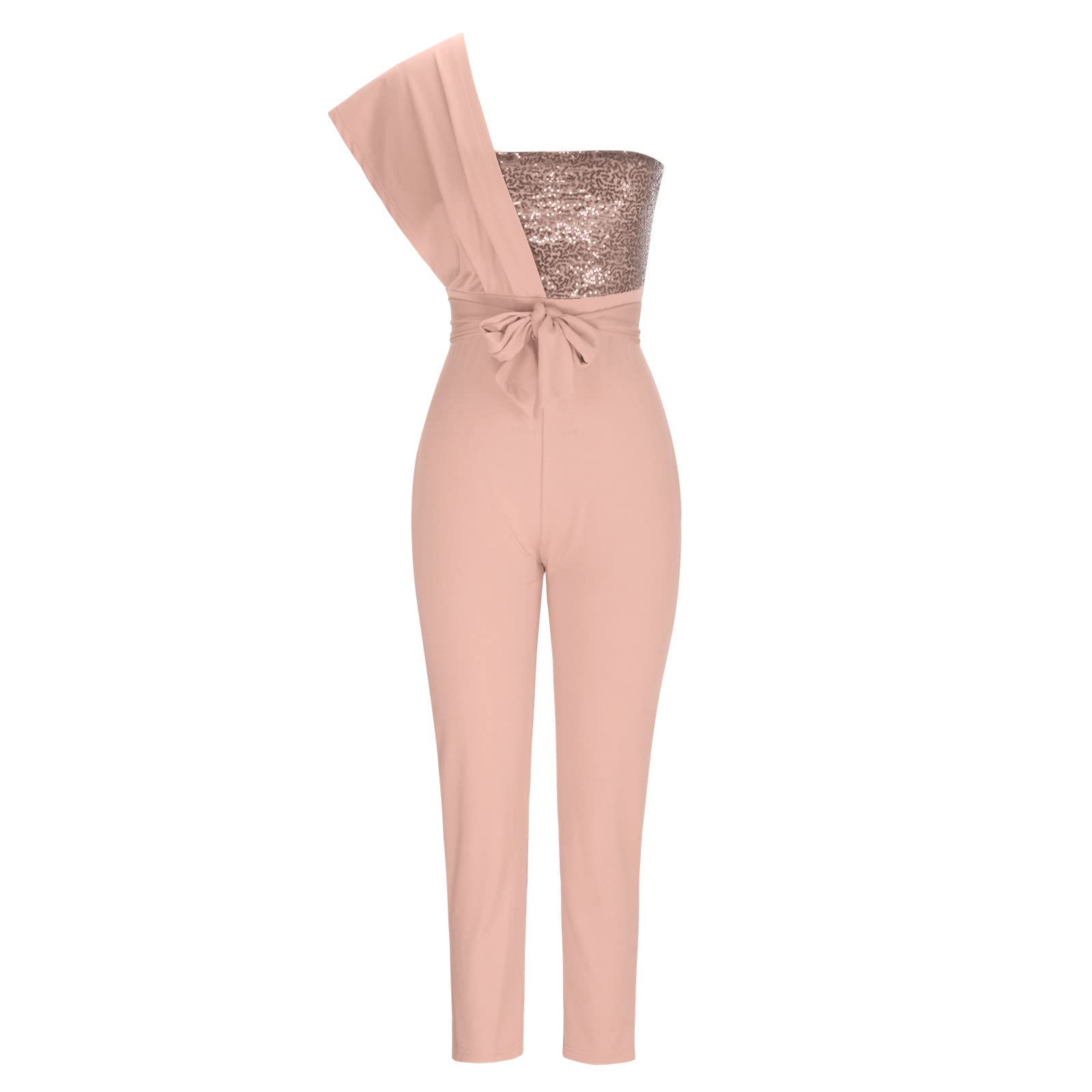 Elegant One Shoulder Jumpsuit for Women - Wedding Guest Outfit with Cutout Detail, Sleeveless Romper & High Waist Belted Pants | Perfect for Cocktail Parties, Date Nights & Formal Events