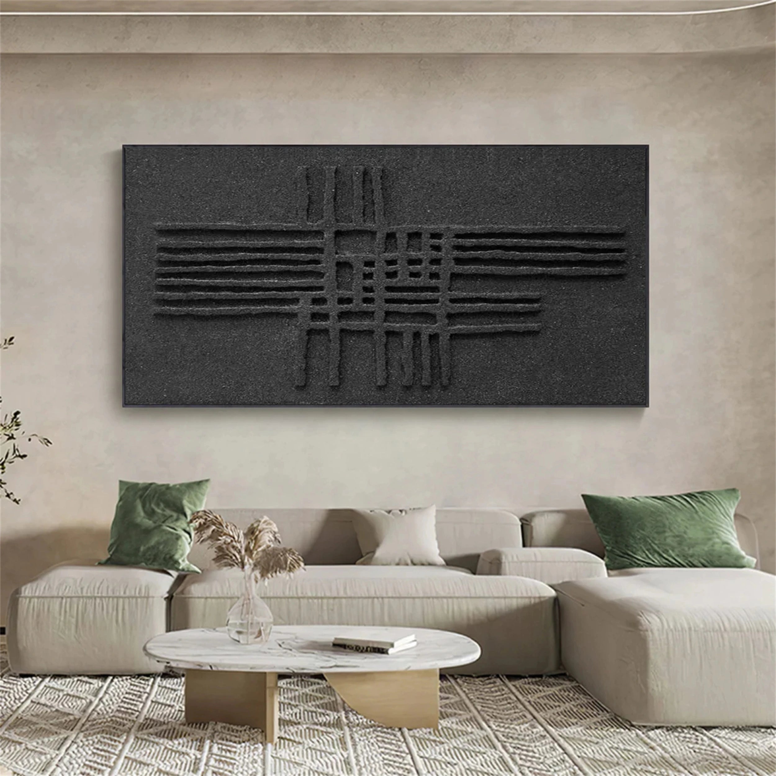Black Plaster Art Minimalist Textured Painting - Modern Abstract Wall Decor for Living Room, Bedroom & Office | MZ062