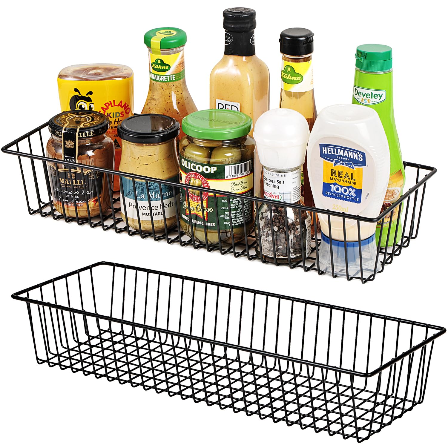 Sheechung Farmhouse Decor Metal Wire Storage Organizer Bin Basket (2 Pack) - Rustic Toilet Paper Holder & Multi-Purpose Organizer for Bathroom, Kitchen, Pantry, Laundry, Closet & Garage - Perfect for Home Organization & Space Saving (Black)