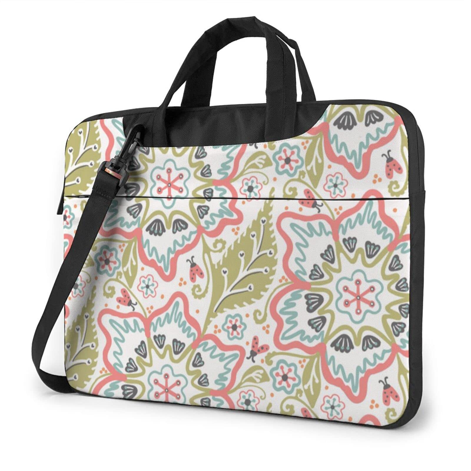 Floral Leaf Laptop Shoulder Bag - Stylish Computer Tote Messenger Briefcase with Sleeve for Work, Travel, and School