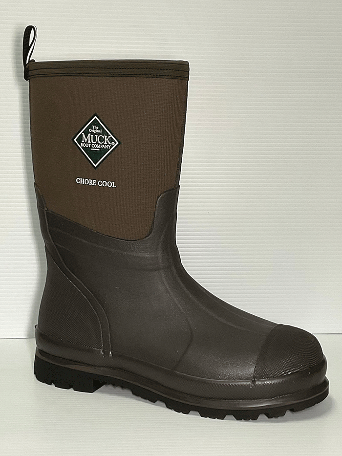 Muck CMCT 900 Men's Chore Cool Mid Boot - Brown Waterproof Work Boots for Outdoor, Farm & Construction - Durable Slip-Resistant Rubber Sole