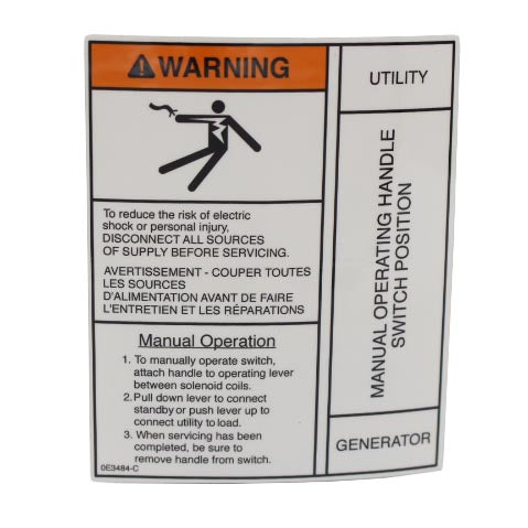 Generac 0E3484 Warning Manual Operation Handle Decal - Replacement Part for Generac Generators, Perfect for Maintenance & Repair