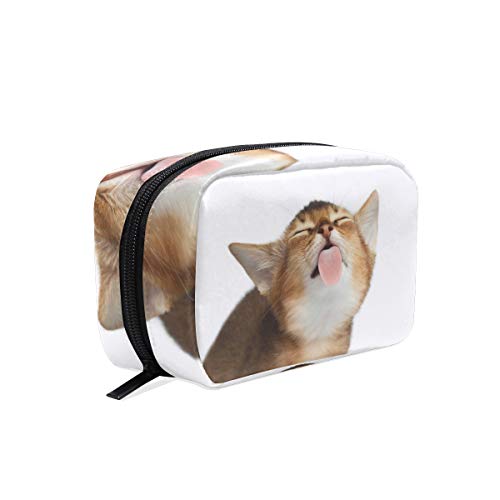 Portable Travel Makeup Bag for Women - Cute Abyssinian Cat Design Cosmetic Organizer with Screen Licking Print | Perfect for Skincare, Makeup Storage & Train Case (Ideal for Travel, Daily Use & Gift)