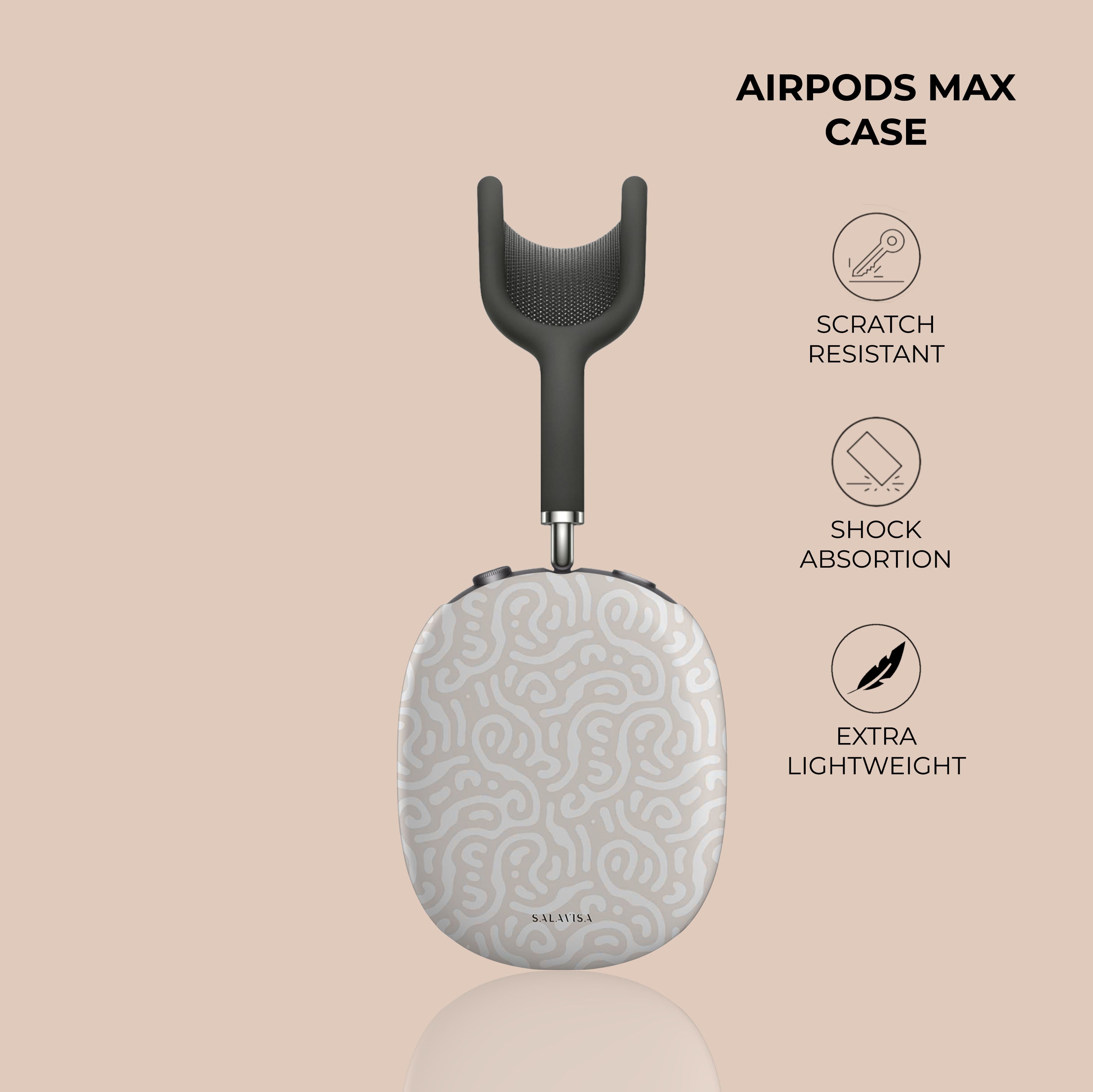 Premium Beige AirPods Max Case with Soft Curl Design - Protective Cover for Travel, Gym & Daily Use