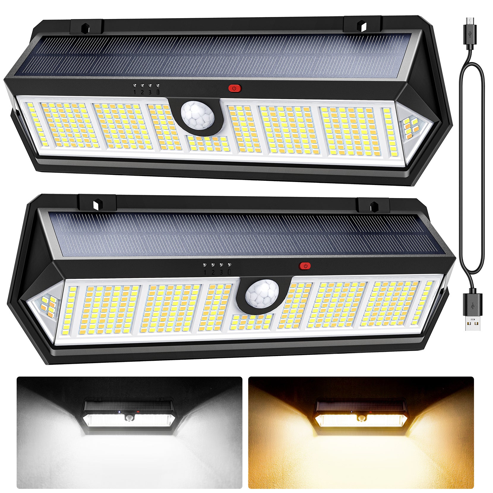 2 Pack CD296 315 LED Solar Motion Sensor Outdoor Lights - Waterproof Security Lighting for Garden, Pathway, Patio, Yard & Garage (Daylight White)
