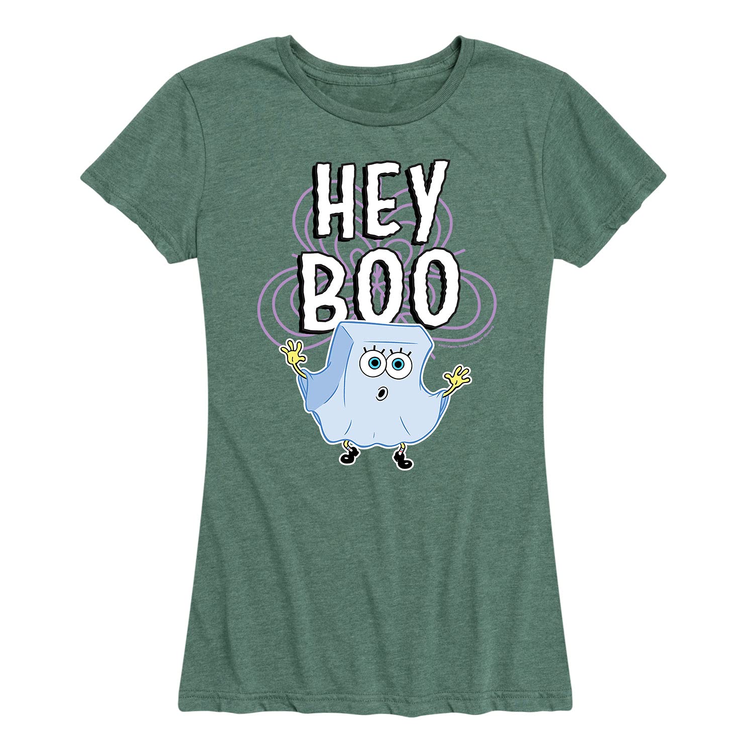 HYBRID APPAREL Spongebob Squarepants Hey Boo Women's Graphic T-Shirt - Funny Cartoon Short Sleeve Tee for Casual Wear & Pop Culture Fans