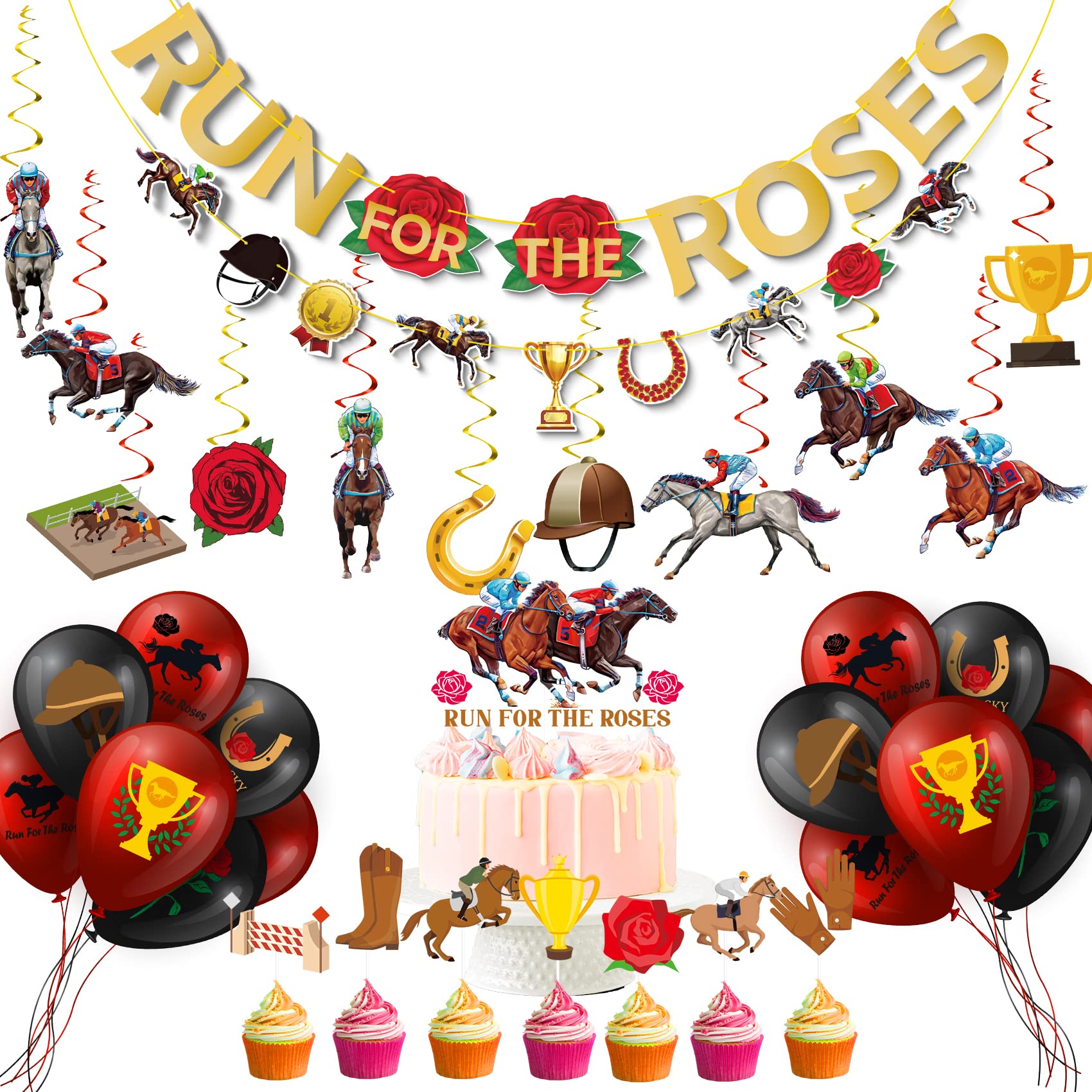 Funnlot 71-Piece Kentucky Derby Party Decorations Set 2024 - Derby Banner, Cupcake Toppers, Balloons & Hanging Decor for Derby Themed Parties, Races & Southern Events