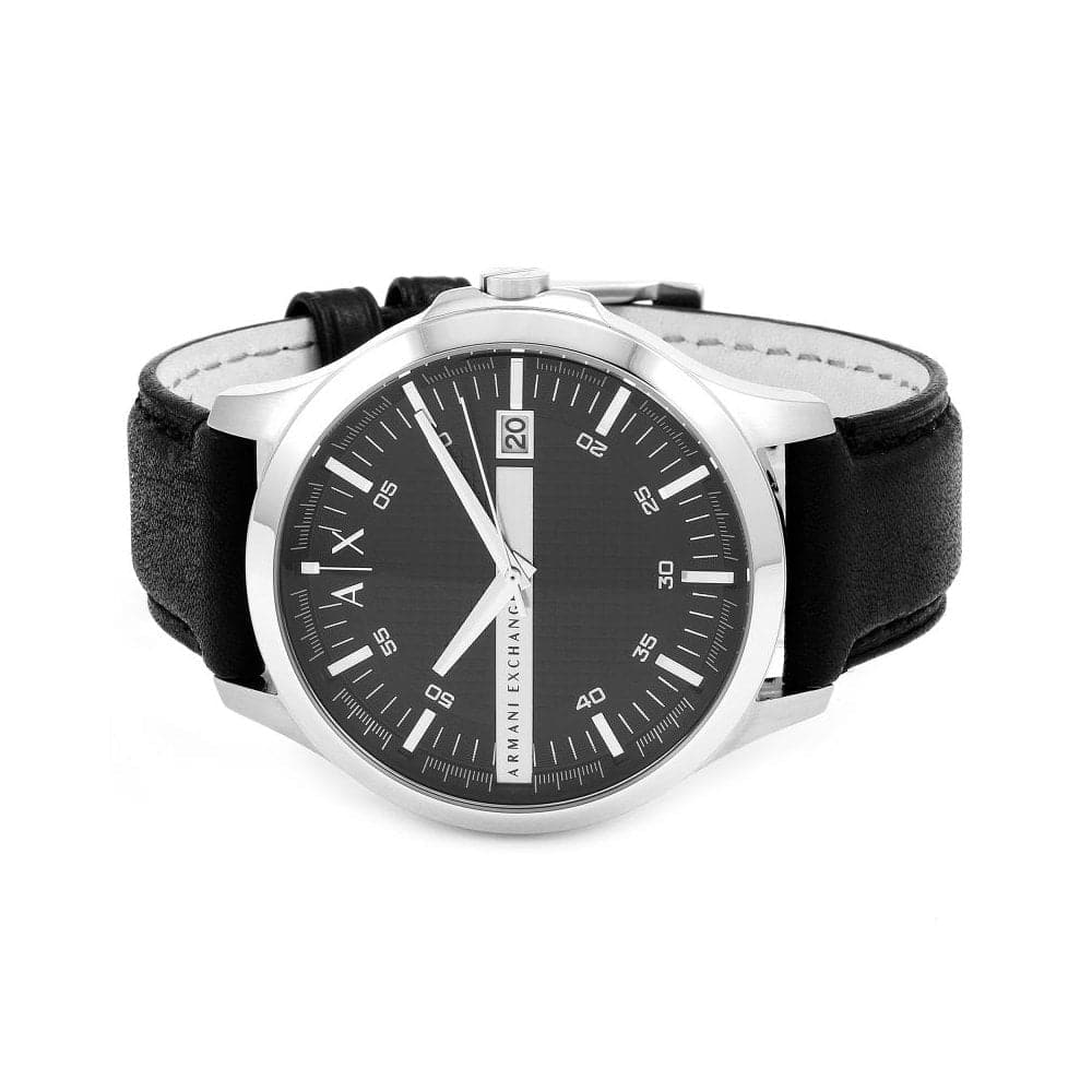 ARMANI EXCHANGE AX2101 Men's Stainless Steel Watch with Black Leather Strap - Silver Analog Quartz Movement for Business & Casual Wear