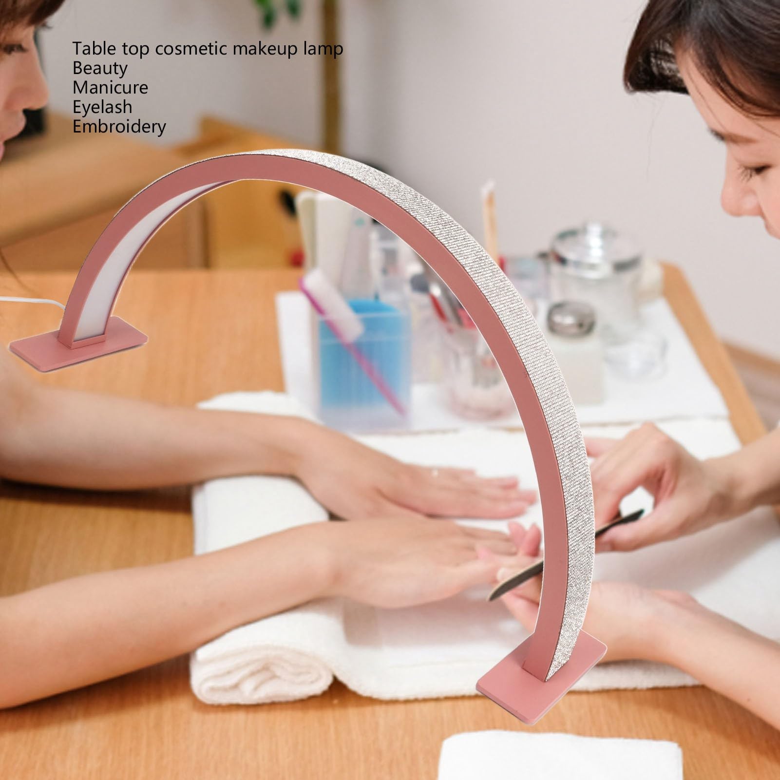 22in LED Lash & Nail Lamp - 30W Dimmable 3000K-6000K Adjustable Light for Salon, Home & Professional Use - Half Moon Design with Wire Control Switch - Perfect for Eyelash Extensions, Nail Art, Skincare & Eyebrow Shaping (US Plug)
