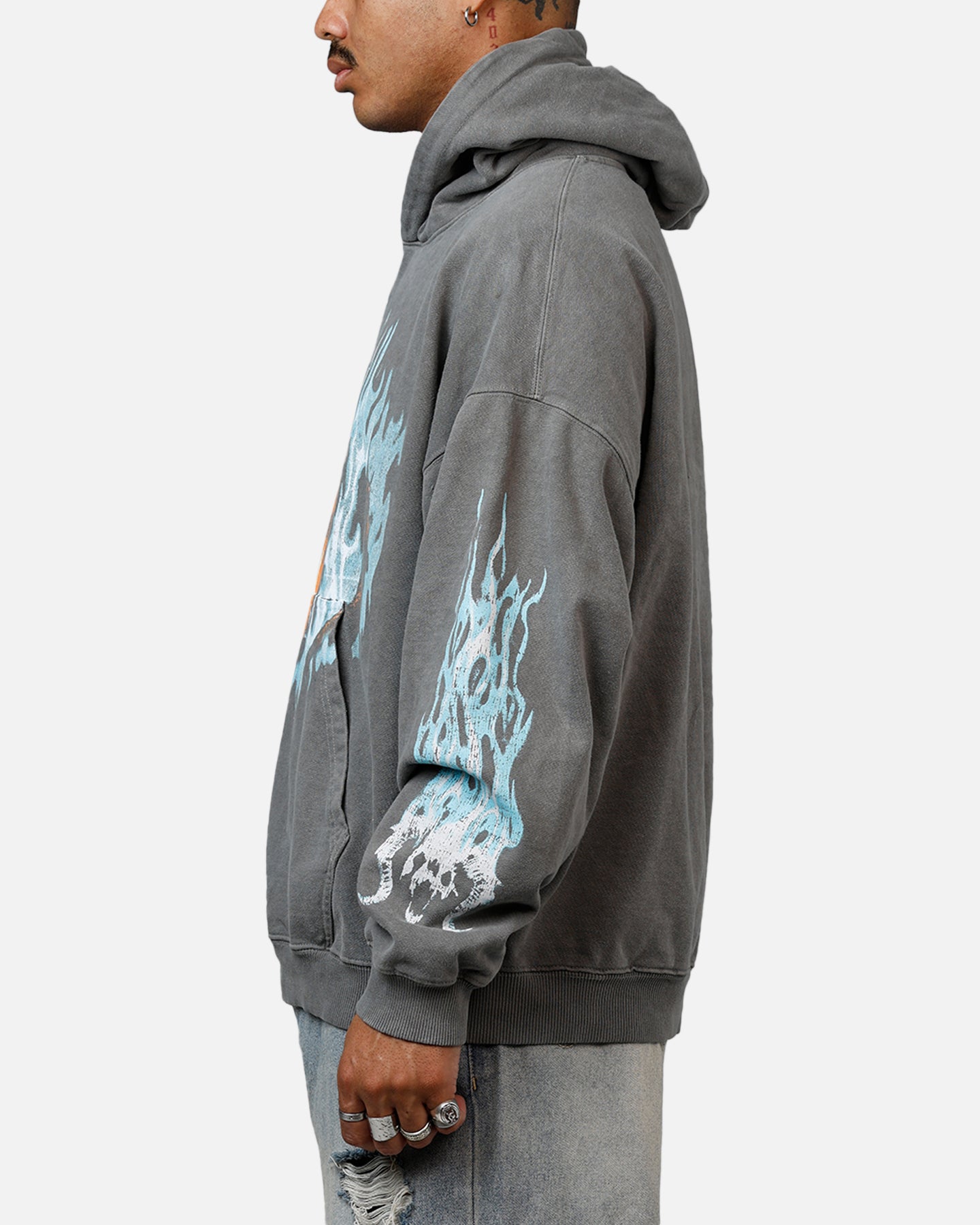 Premium Lord of The Rings The Balrog Hoodie - Washed Charcoal - American Thrift - Cozy Fantasy Fandom Sweatshirt for Movie Nights & Geek Culture