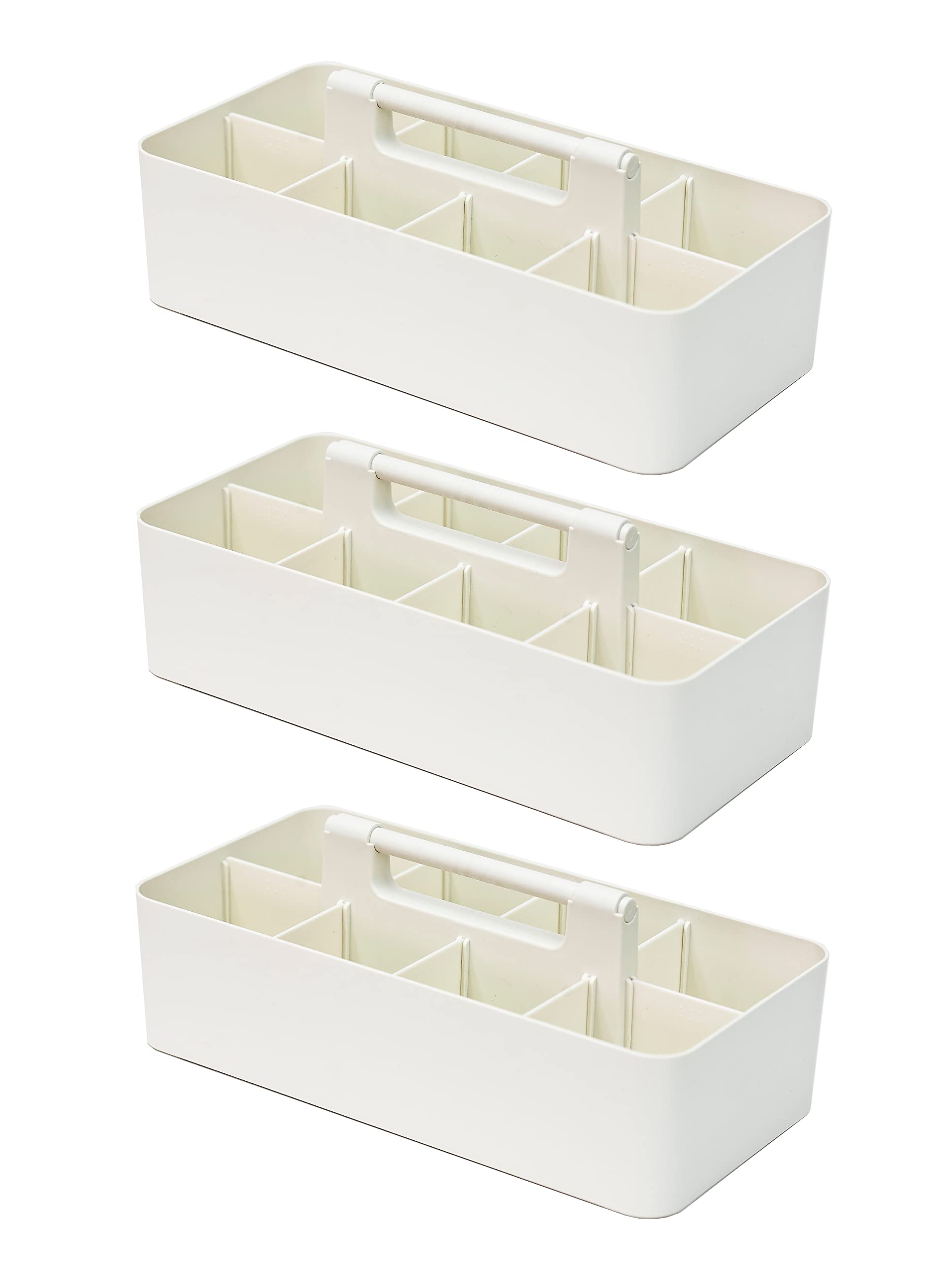 Large Portable Caddy with DIY Dividers - 8 Compartment Bathroom Organizer Basket with Handle - Modern Storage Solution for Home & Office - Made in USA (3-Pack, Ivory) | Perfect for Bathroom Essentials, Makeup Brushes, Office Supplies & Craft Organization