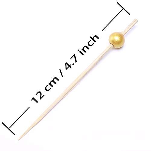 100-Piece Handmade Wooden Cocktail Picks with Gold Pearl Tips - Elegant Drink Garnish Skewers for Parties, Weddings & Home Bars - Premium Cocktail Accessories for Martini, Fruit & Appetizer Presentation