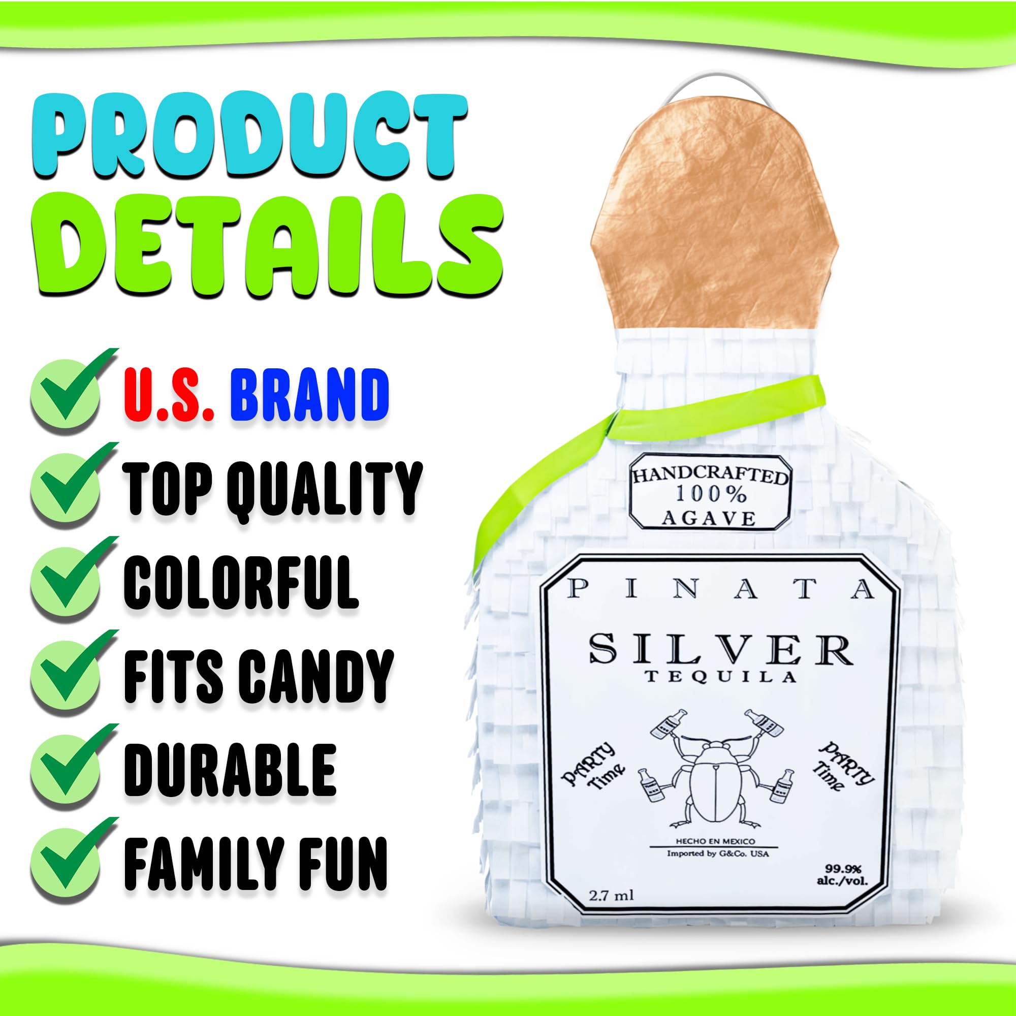 Premium White Tequila Bottle Piñata with Stick - 17.5