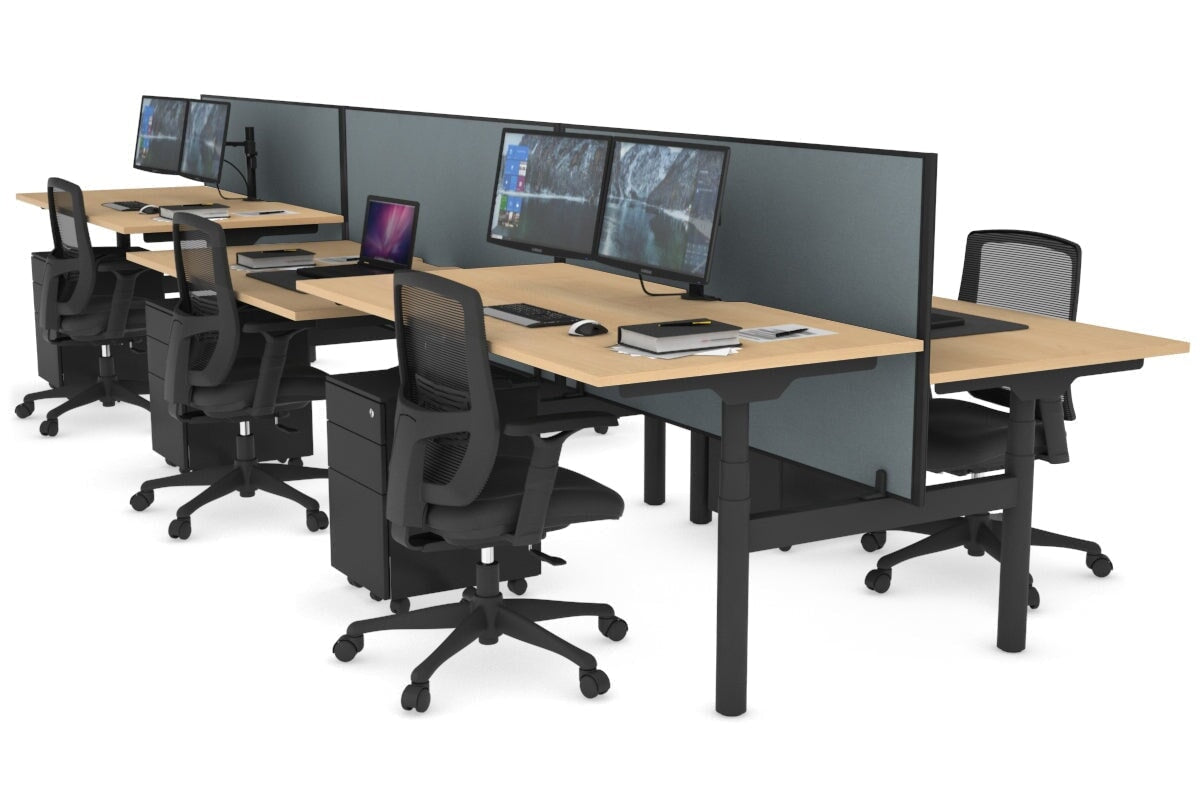 Flexi Premium Height Adjustable 6-Person H Bench Workstation - Black Frame [1400L x 800W with Cable Management] - Ideal for Office, Coworking Spaces & Collaborative Work Environments