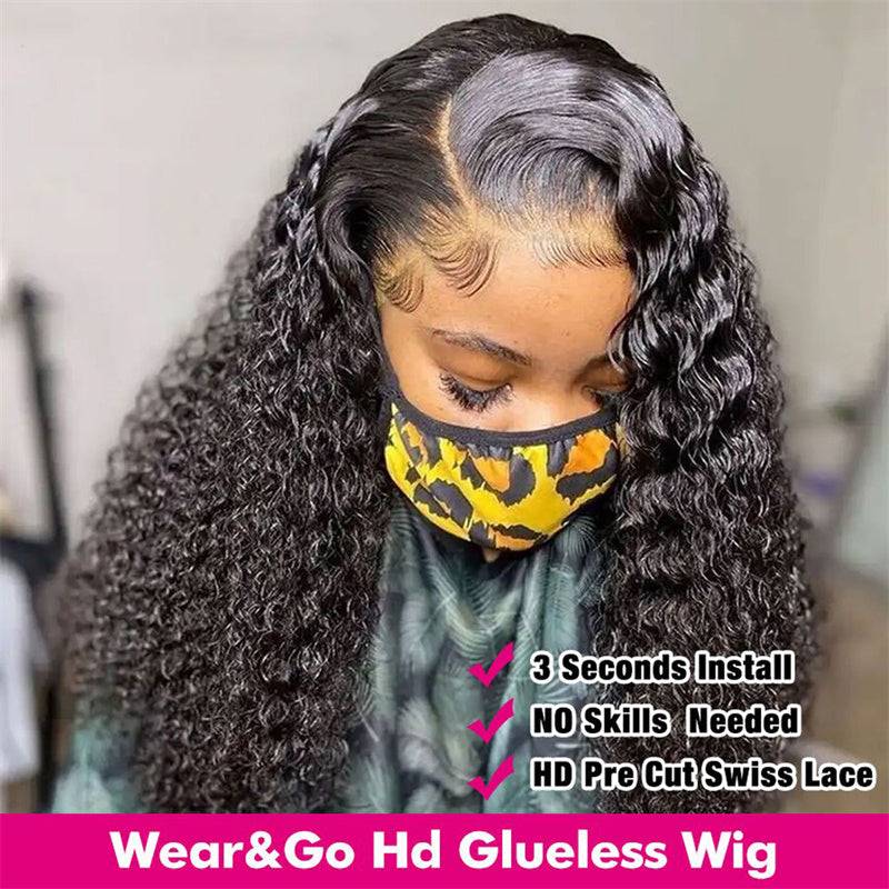 Eullair Deep Wave Glueless Human Hair Wig - 6x4 5x5 HD Lace Closure Wig - Pre Cut, Pre Plucked Hairline - 30s Quick Install - Perfect for Daily Wear, Parties & Special Occasions