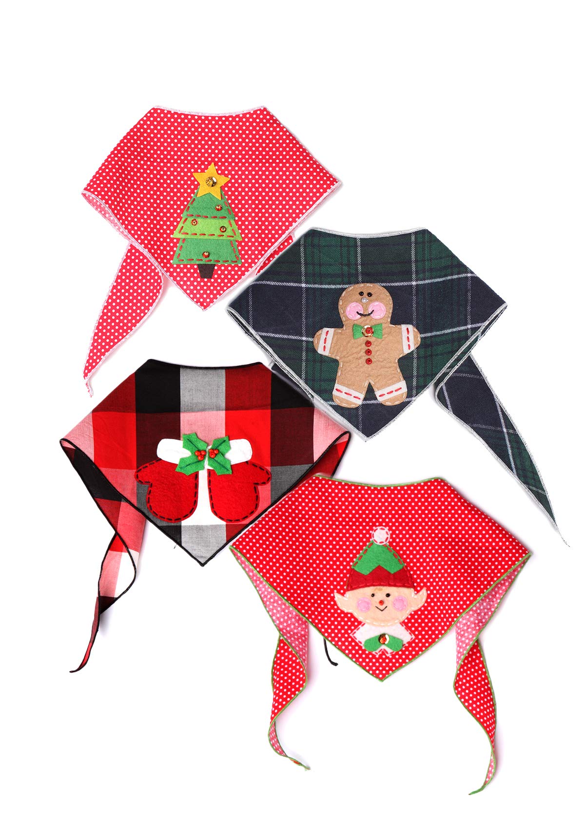 4 Pack Christmas Dog Bandanas for Medium to Large Dogs - 100% Cotton Holiday Pet Bandanas with Festive Appliques | Perfect for Holiday Photos, Parties & Gifts