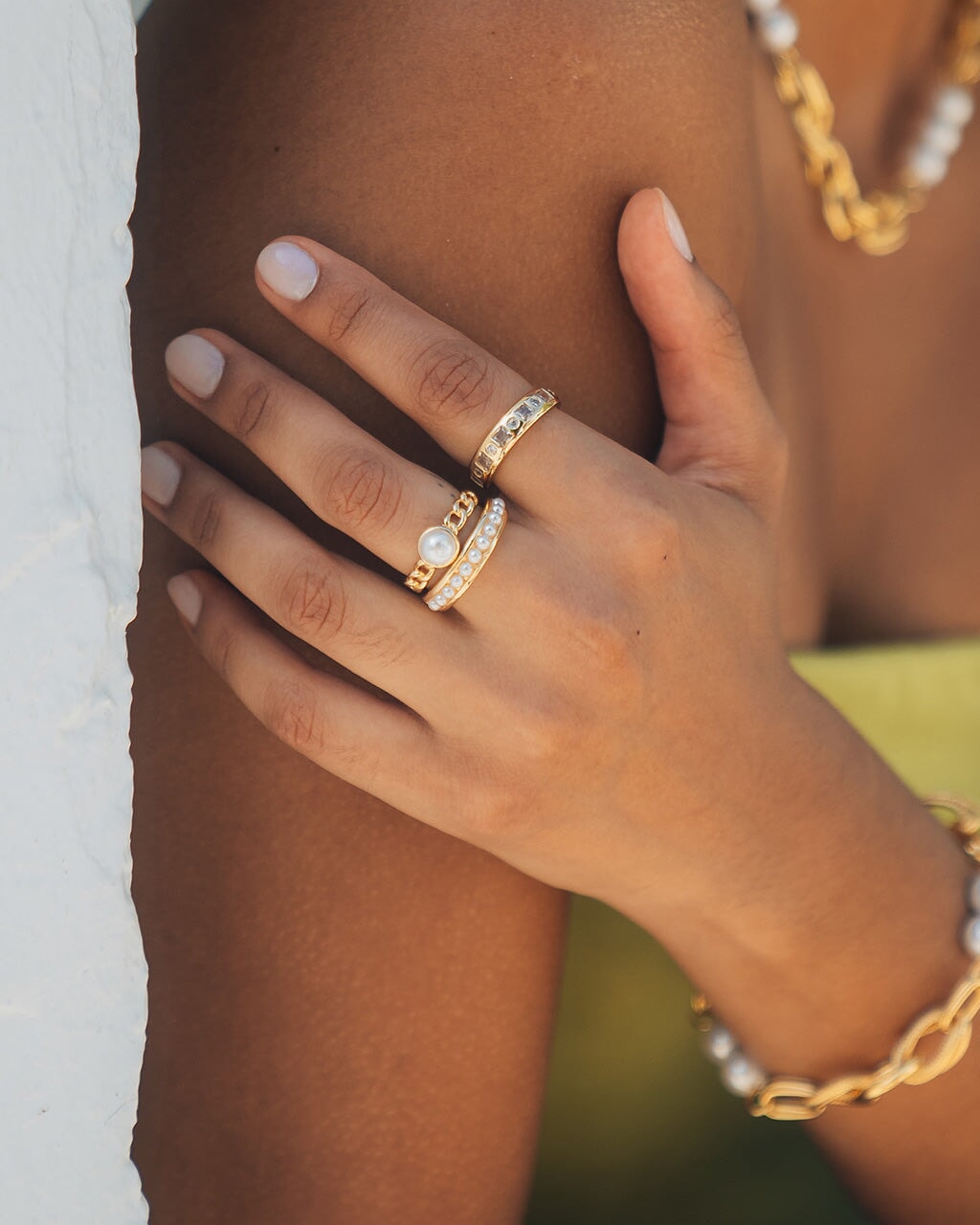 Kimber Pearl & CZ Stacking Ring Set of 3 - Elegant Women's Jewelry for Layering, Gift Giving & Everyday Wear | Perfect for Weddings, Parties & Special Occasions