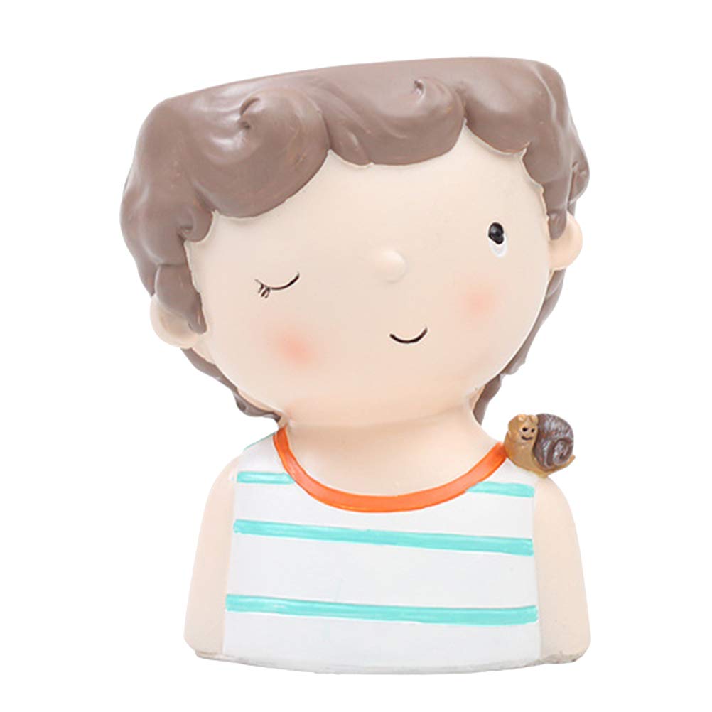 Cute Cartoon Snail Boy Resin Succulent Planter Pot - Small Bonsai Container for Plants, Home & Office Desk Decor, Gift Idea for Plant Lovers
