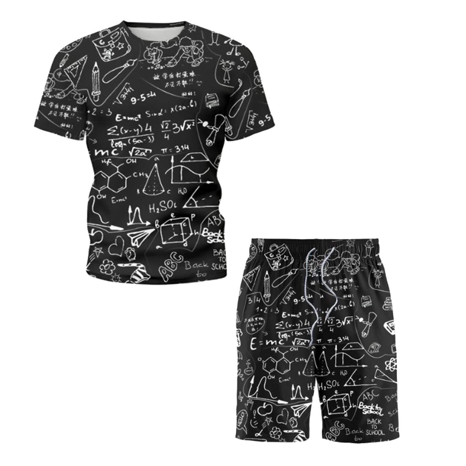 ranrann Men's 2-Piece Sports Workout Tracksuit Set - Breathable Short Sleeve T-Shirt & Adjustable Drawstring Shorts - Gym, Running, Basketball & Casual Wear