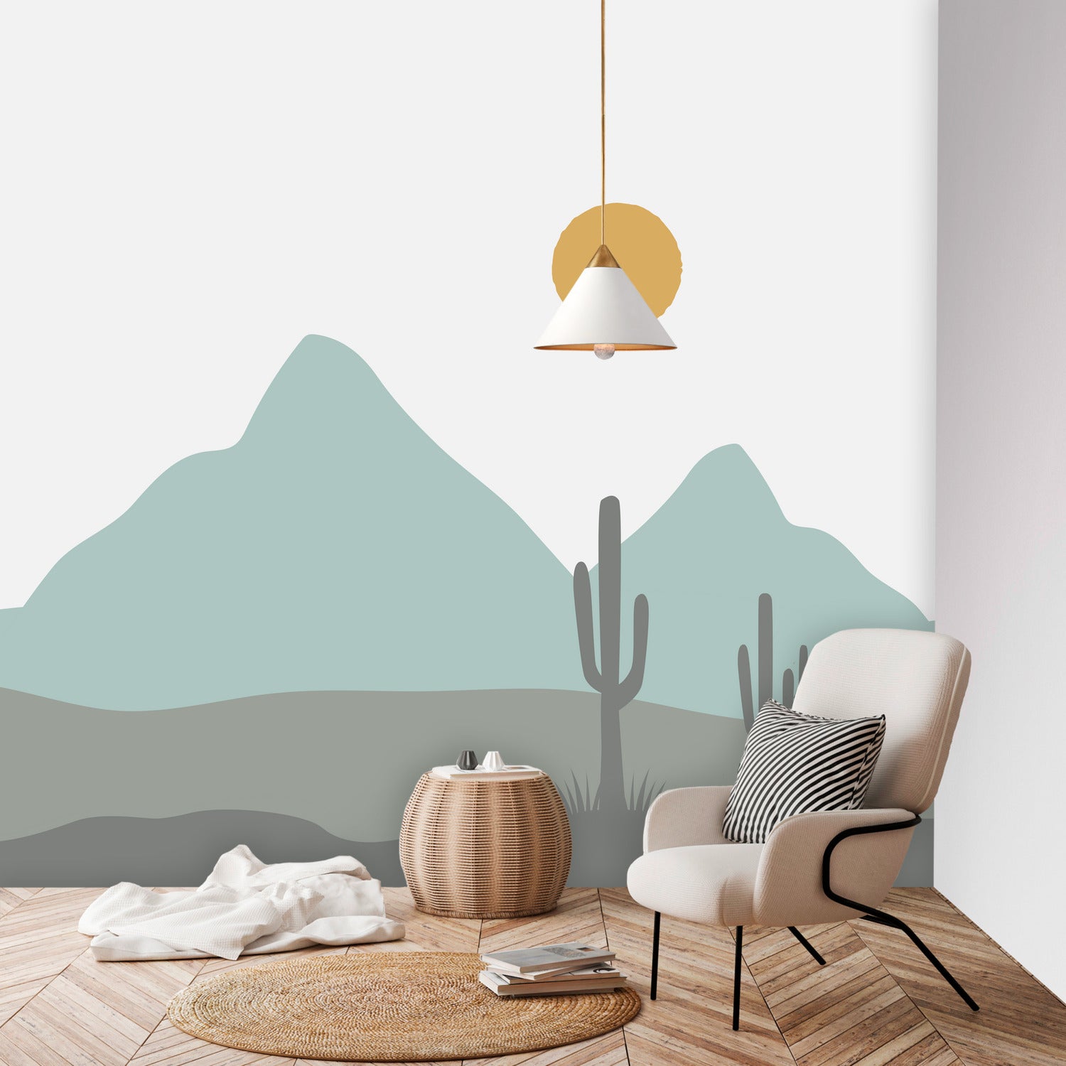 Bohemian Wall Mural - Organic Desert Landscape Wallpaper for Living Room, Bedroom & Nursery - Self-Adhesive Removable Wall Art for Home Decor