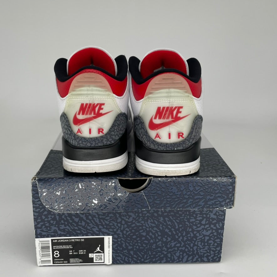 Original: AIR JORDAN 3 FIRE RED DENIM SIZE 8 CZ6431 100   Optimized: Air Jordan 3 Retro Fire Red Denim Men's Sneakers - Size 8 (CZ6431-100) - Authentic Basketball Shoes for Streetwear & Casual Outfits