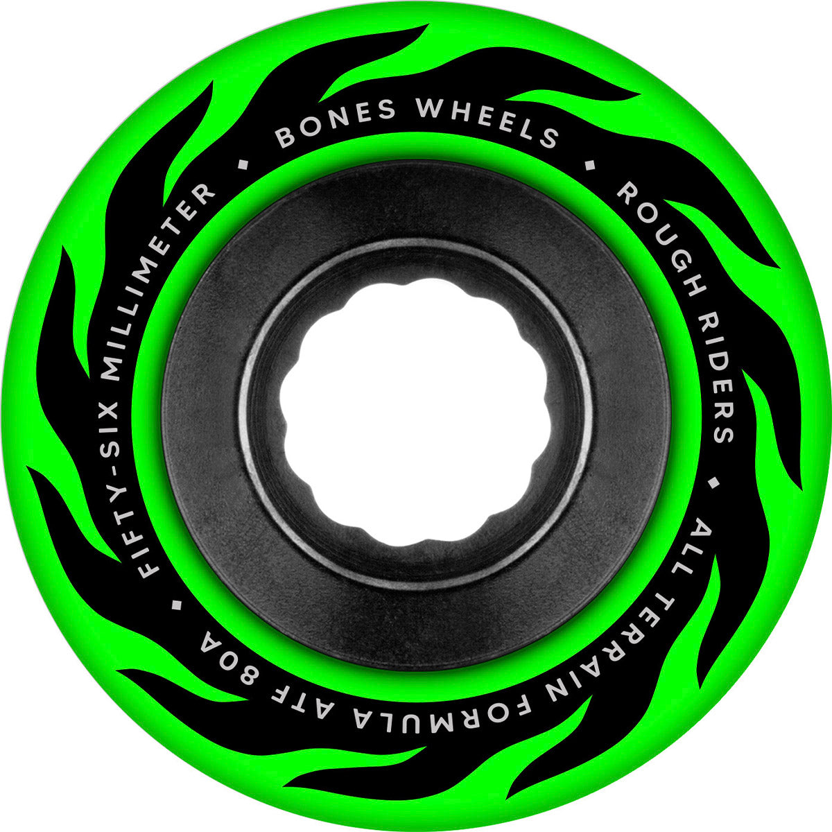 Rough Riders Eternal Flame Green 56MM 80A ATF Skateboard Wheels - High Performance Cruiser Wheels for Smooth Rides on Streets and Parks